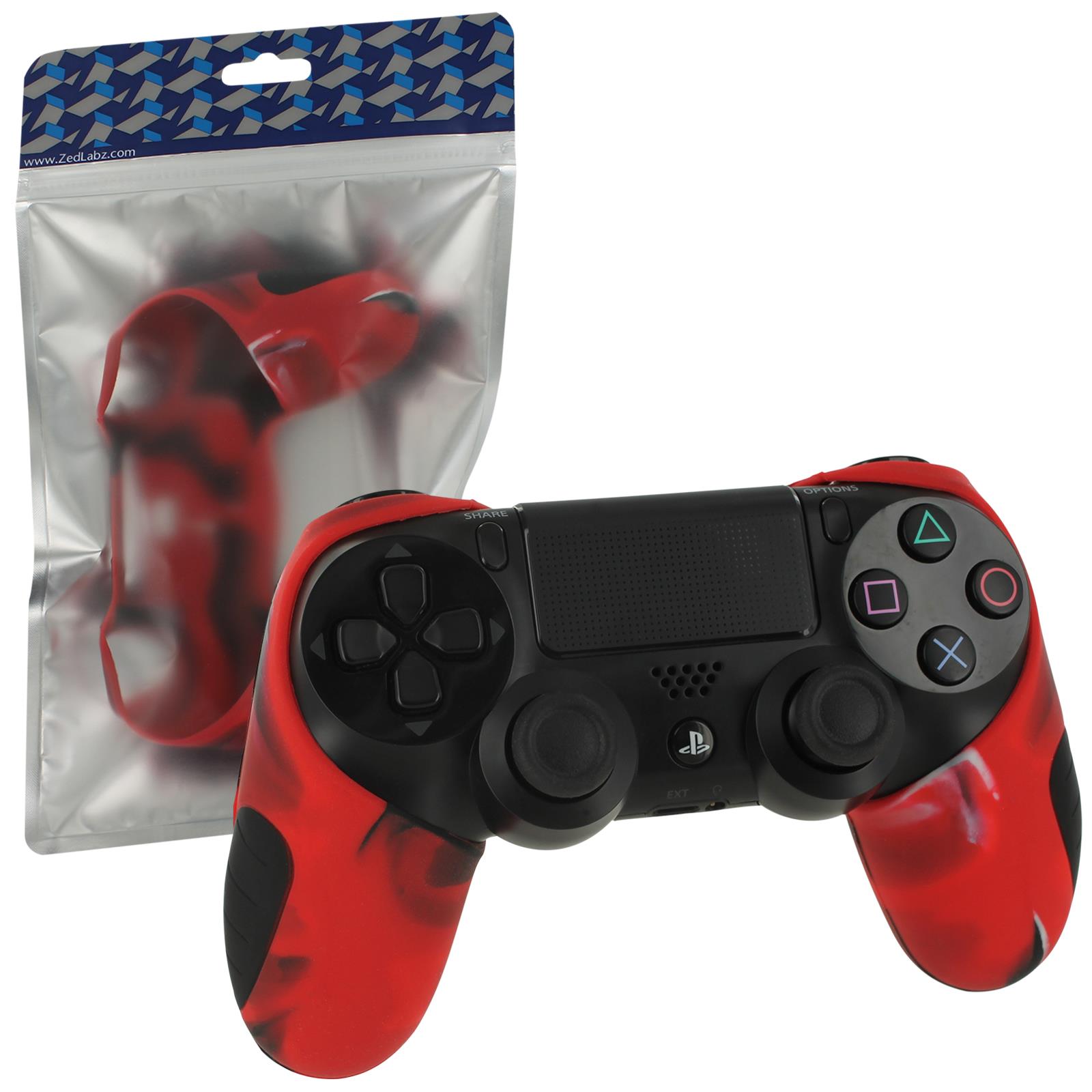 ZedLabz SG-1 silicone rubber grip cover case skin for Sony PS4 controllers - camo red