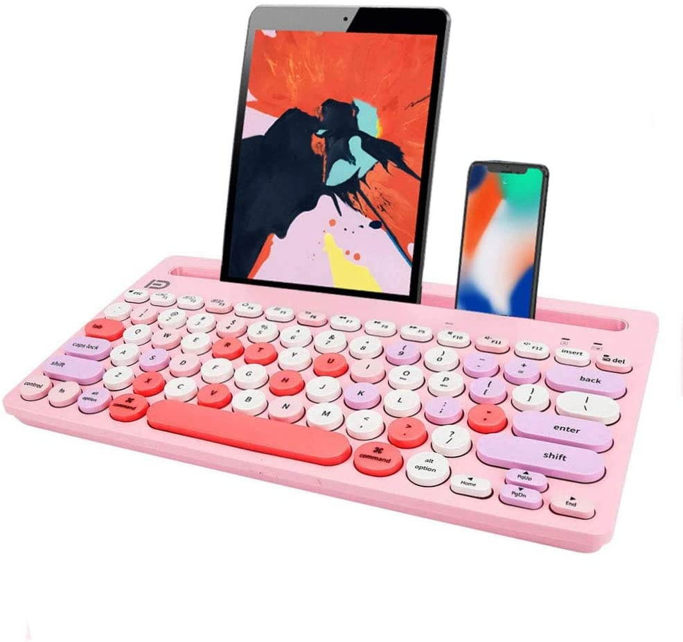 Wireless Bluetooth Keyboard, Attoe Dual Mode Multi-Device Cute Portable Slim Wireless Keyboard with USB Nano, 20m Connection Distance for Tablet PC Windows Android iOS Mac (Pink)