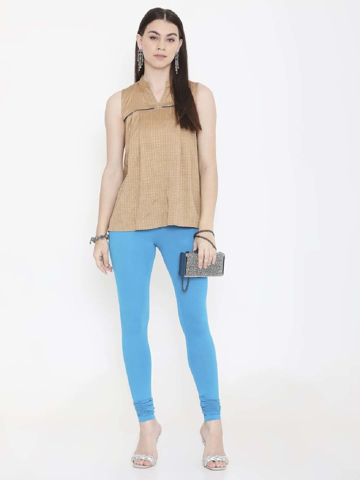 FEELINGS Blue Plain Churidar Leggings