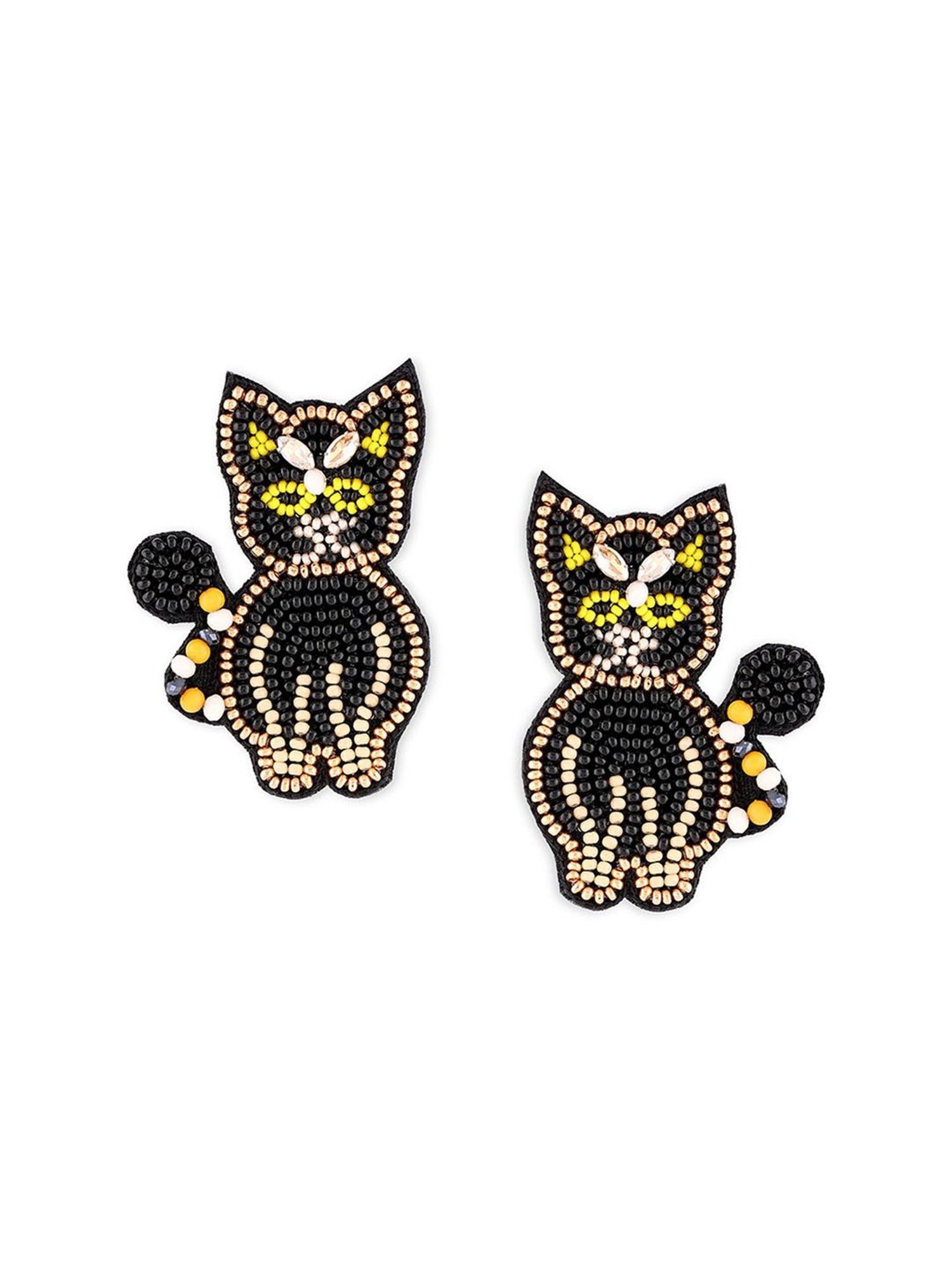 Zaveri Pearls Black Yellow Beads Stones Contemporary Hand Crafted Cat Studs Earring-ZPFK15626