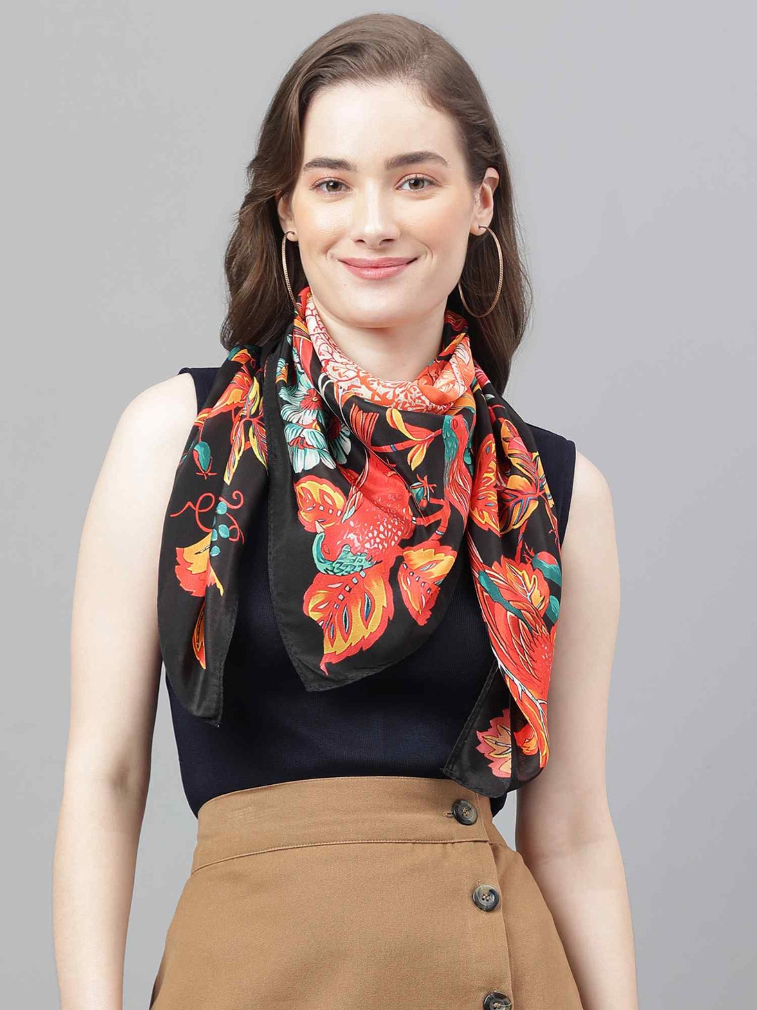 Tossido Black Floral Scarf & Bag Scarf Set