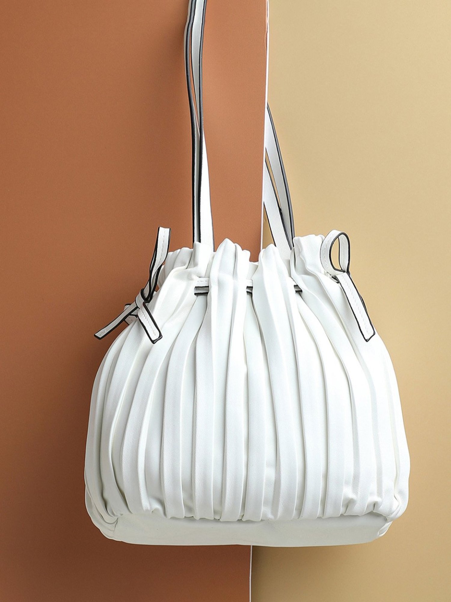 HauteSauce White Textured Medium Handheld Handbag