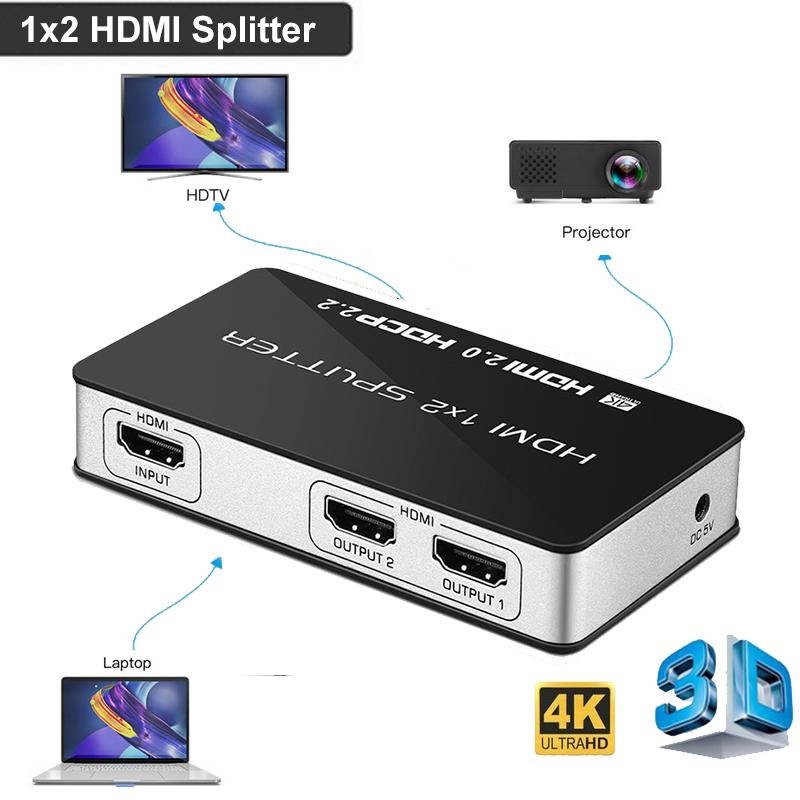 HDMI Splitter 1x2  4K 1 In 2 Out HDMI Converter, Support FULL HD 4Kx2K 3D compatible with PS3 PS4 Xbox PC Laptop HDTV HDMI Monitor