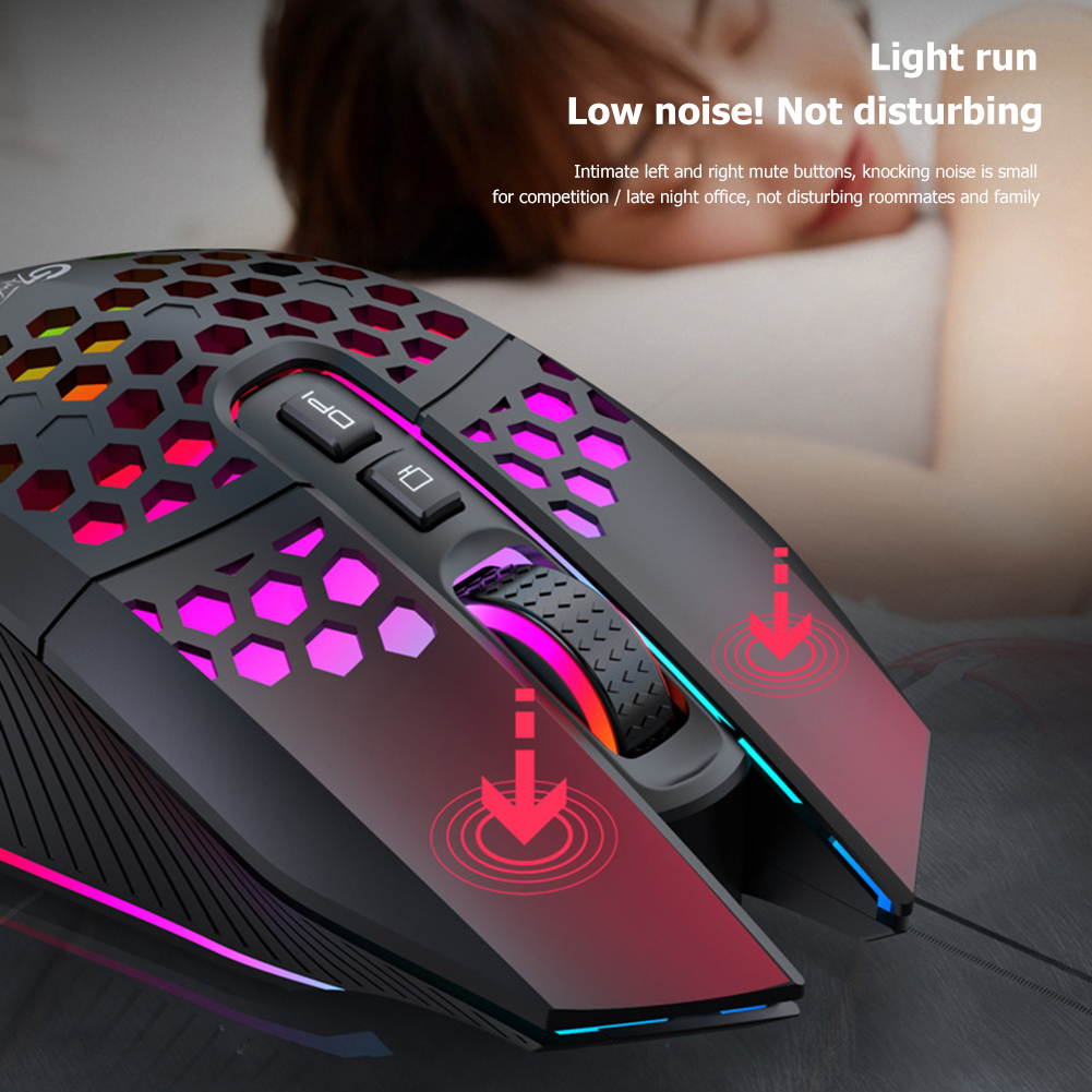 Honeycomb RGB Rechargeable Wireless Gaming Mouse 2.4GHz Optical Mouse 7 Buttons 3 Gears 1600 DPI Adjustable Mice for Desktop PC Laptop