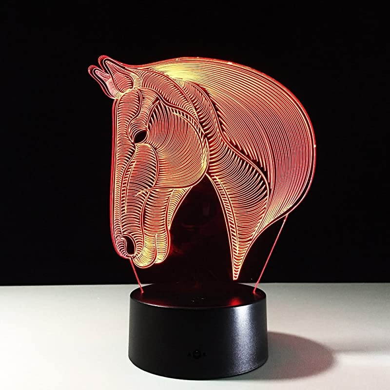 3D Illusion Night Light LED Table Desk Lamps Horse Nightlights 7 Colors USB Charge Lighting Home Decoration for Kids Bedroom