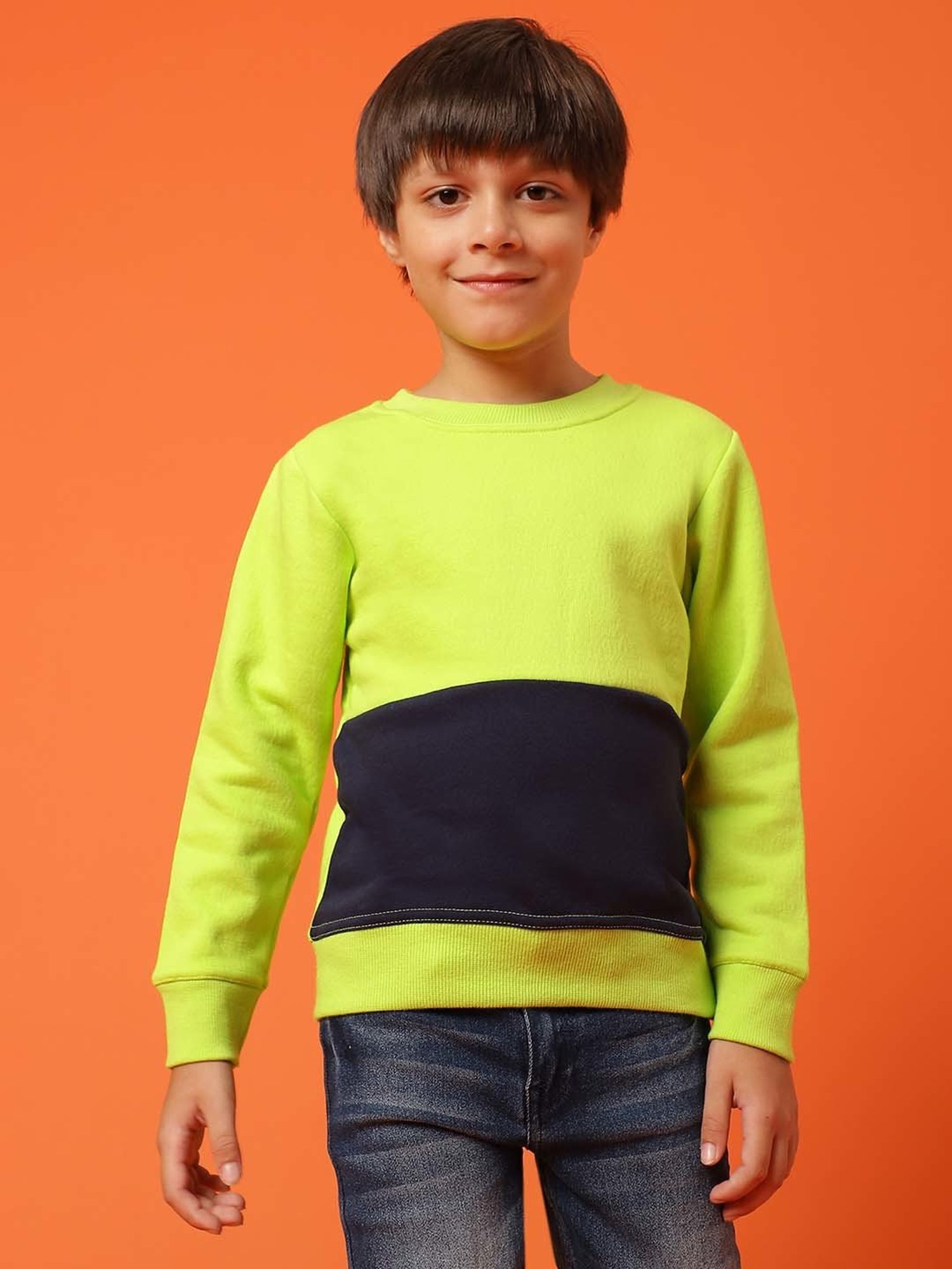 Tales & Stories Kids Neon Green & Black Cotton Regular Fit Full Sleeves Sweatshirt