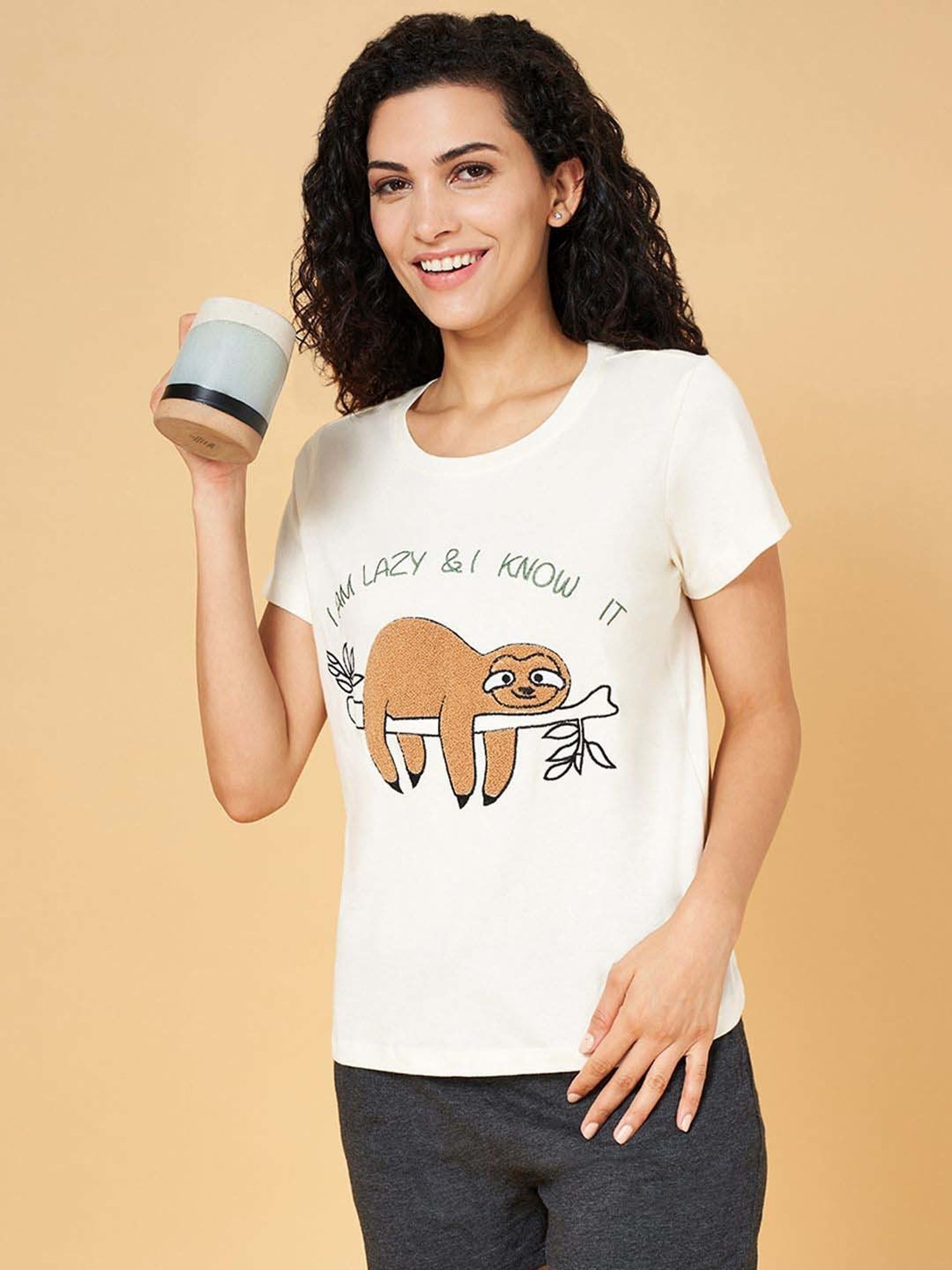 Dreamz by Pantaloons Off-White Cotton Graphic Print T-Shirt