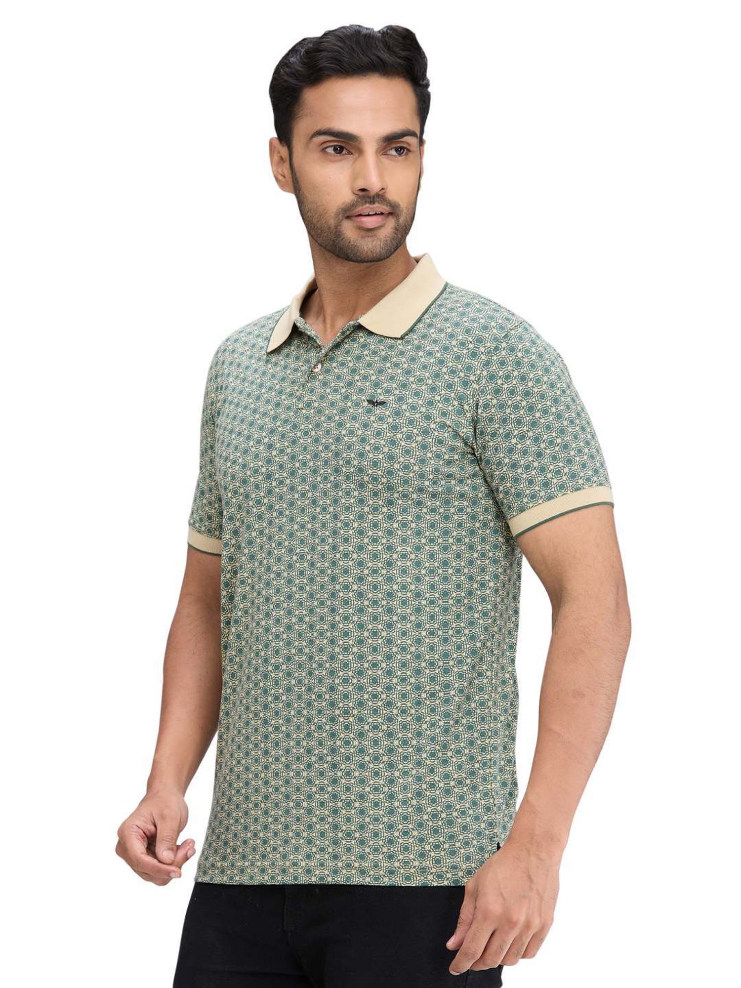 Park Avenue Green Slim Fit Printed Polo T-Shirt