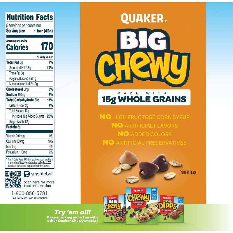 Quaker Big Chewy Peanut Butter Chocolate Chip Granola Bars - 5ct