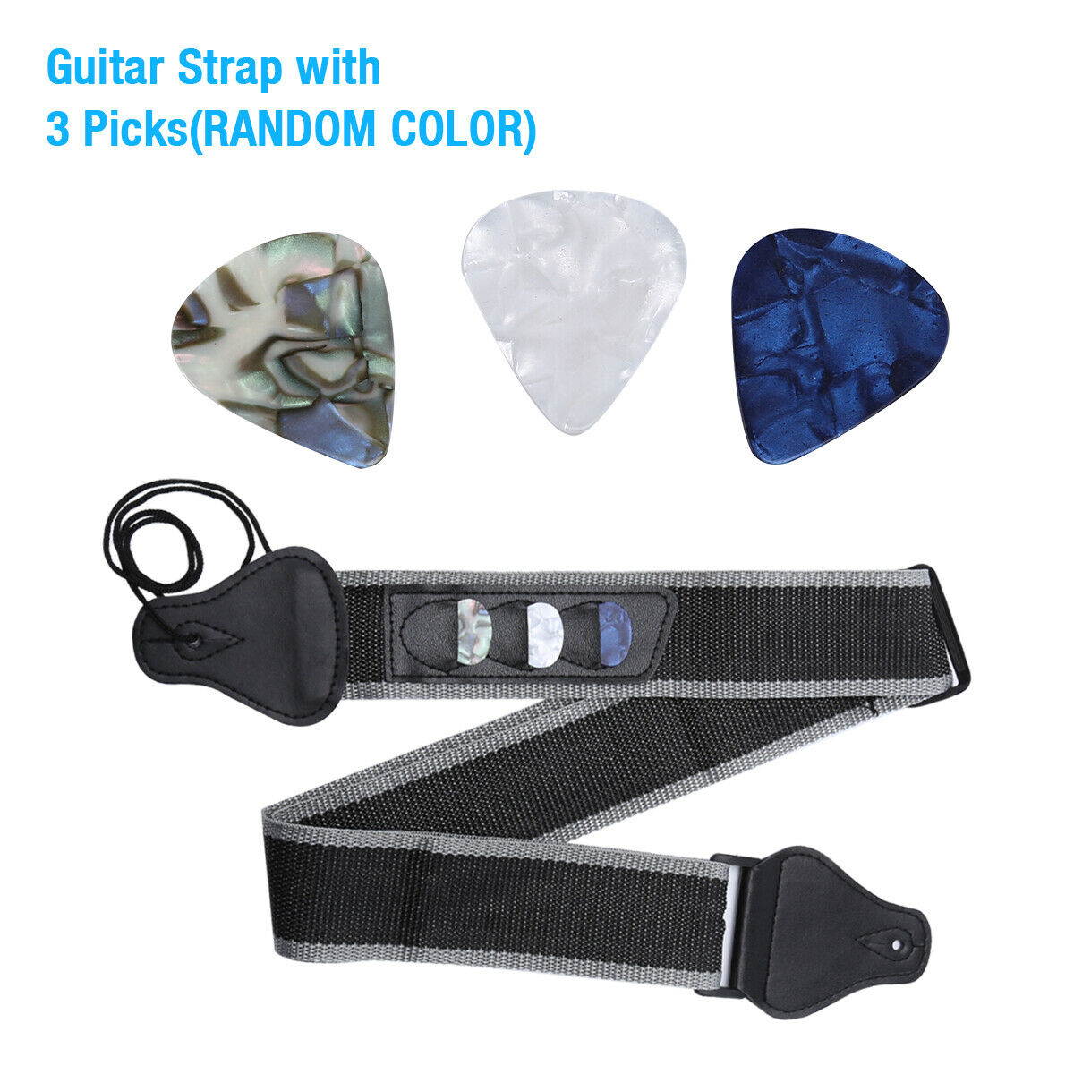 Guitar Strap Nylon Pick Holder with 3 Guitar Picks for Electric Acoustic Guitar