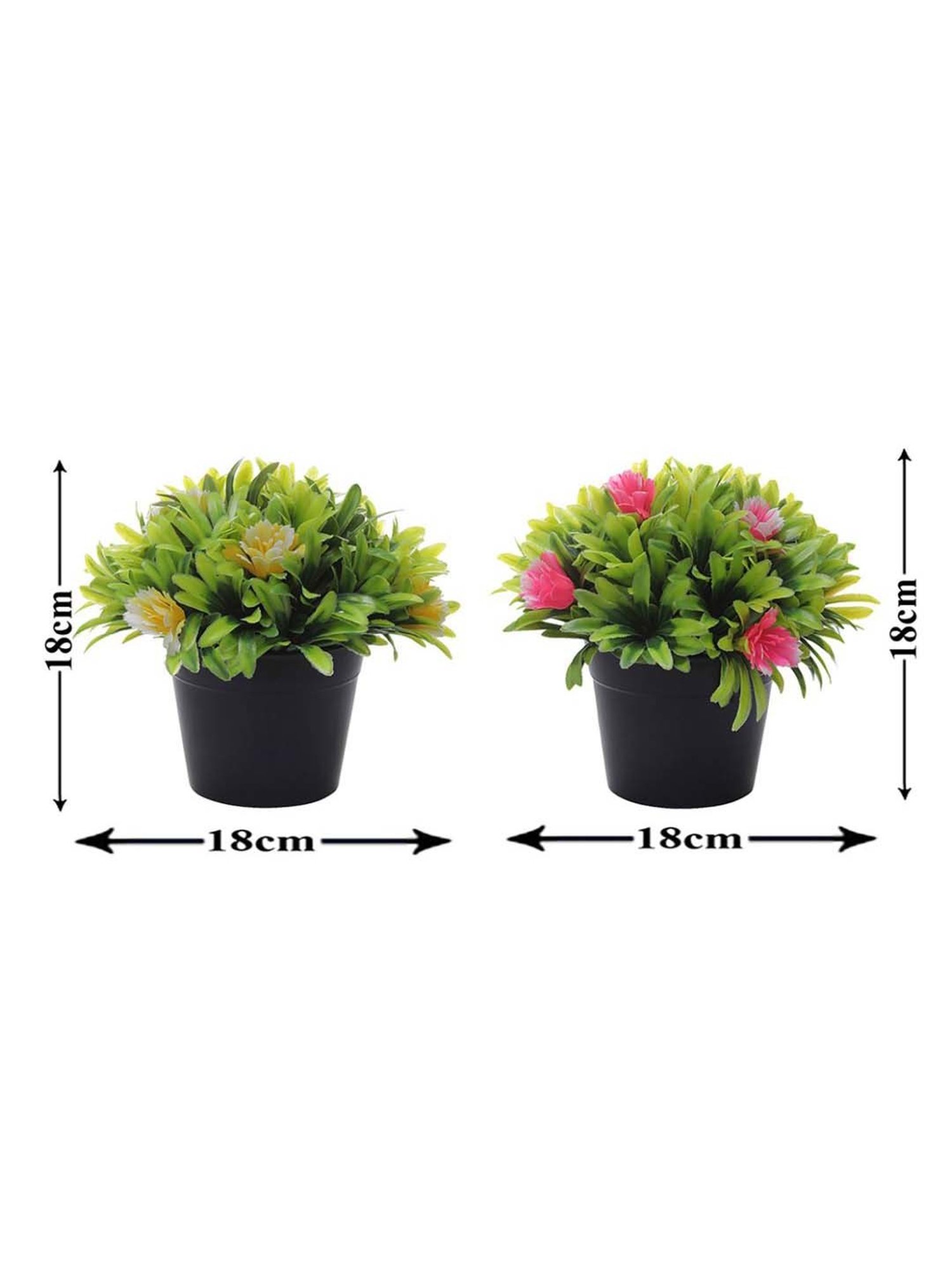 Foliyaj Pink & Yellow Plastic Artificial Plants With Big Flowers - Set of 2