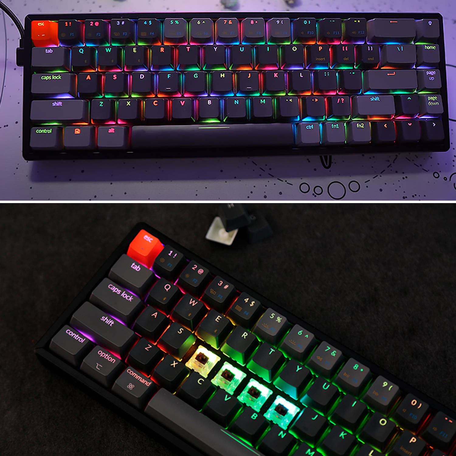 Keychron K6 Hot Swappable Wireless Bluetooth 5.1/Wired Mechanical Gaming Keyboard, 65% Compact 68-Key RGB LED Backlit N-Key Rollover, Doubleshot ABS Keycaps,for Mac Windows