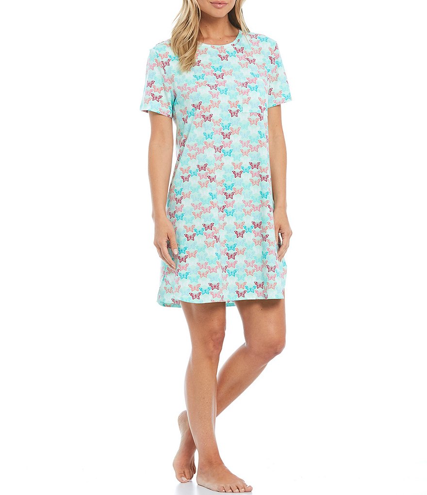 Sleep Sense Butterfly Printed Jewel Neck Knit Sleepshirt