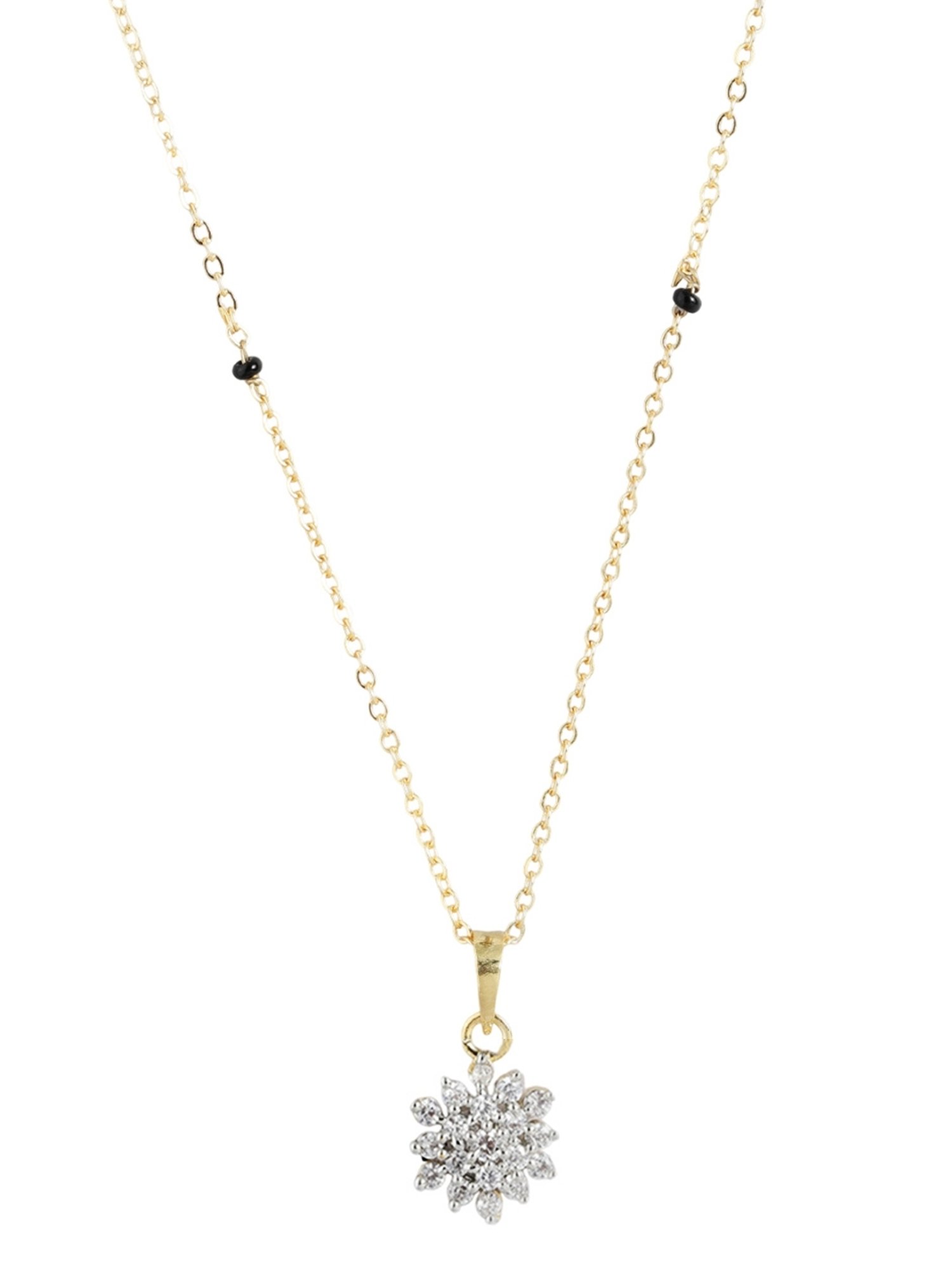 Abdesigns Gold-Plated American Diamond & Black Beaded Mangalsutra