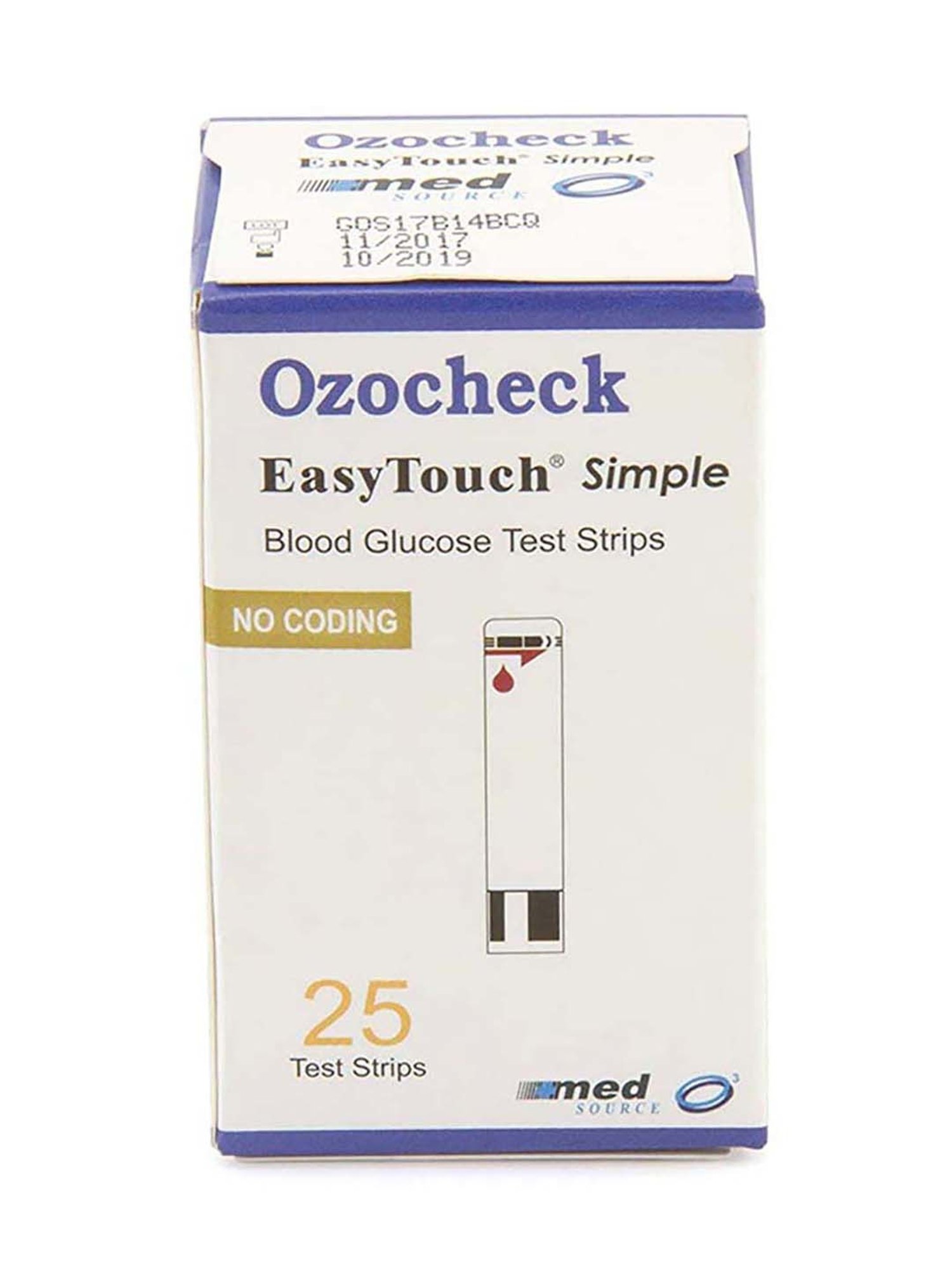 Ozocheck OZE25 Blood Glucose Test Strips, Pack of 25 Strips (White)