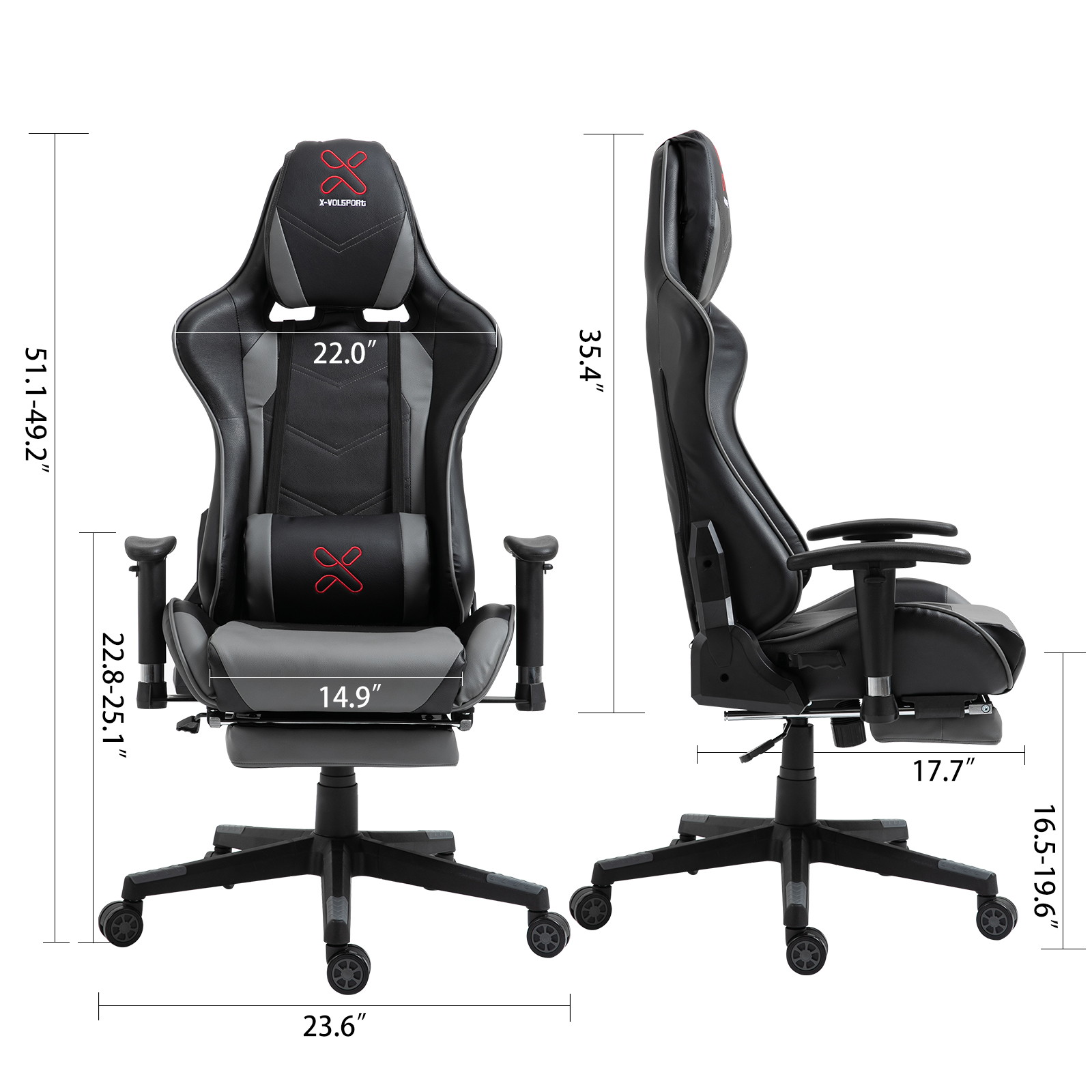 X-VOLSPORT Gaming Chair Office High Back Chair with Footrest, Racing Style PU Leather Ergonomic Computer Video Game Chair with Headrest and Lumbar Massage