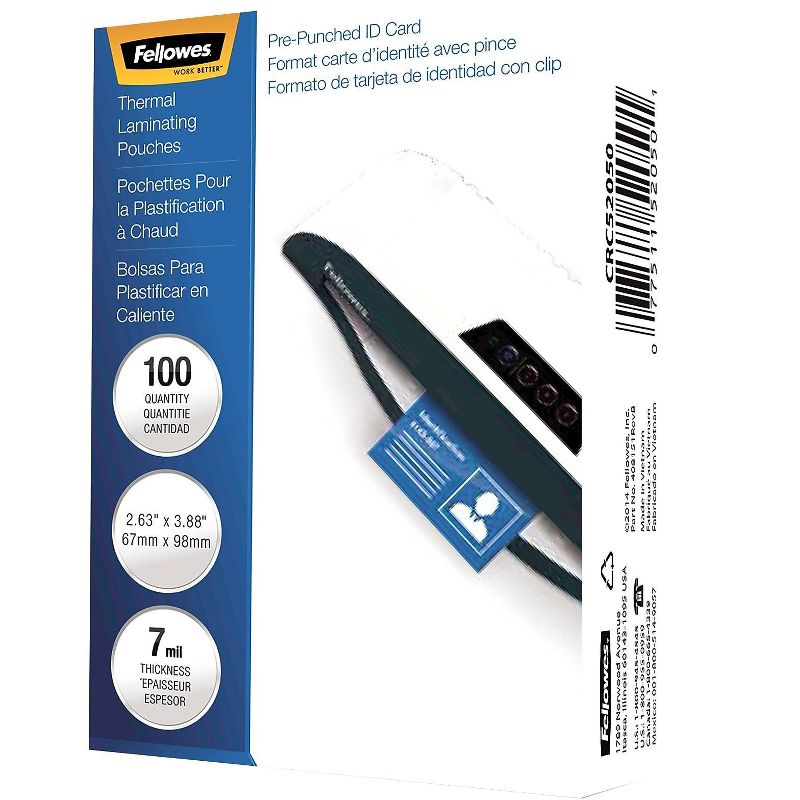 Fellowes Laminating Pouches 7mil 2 5/8 x 3 7/8 ID Size 100/Pack 52050
