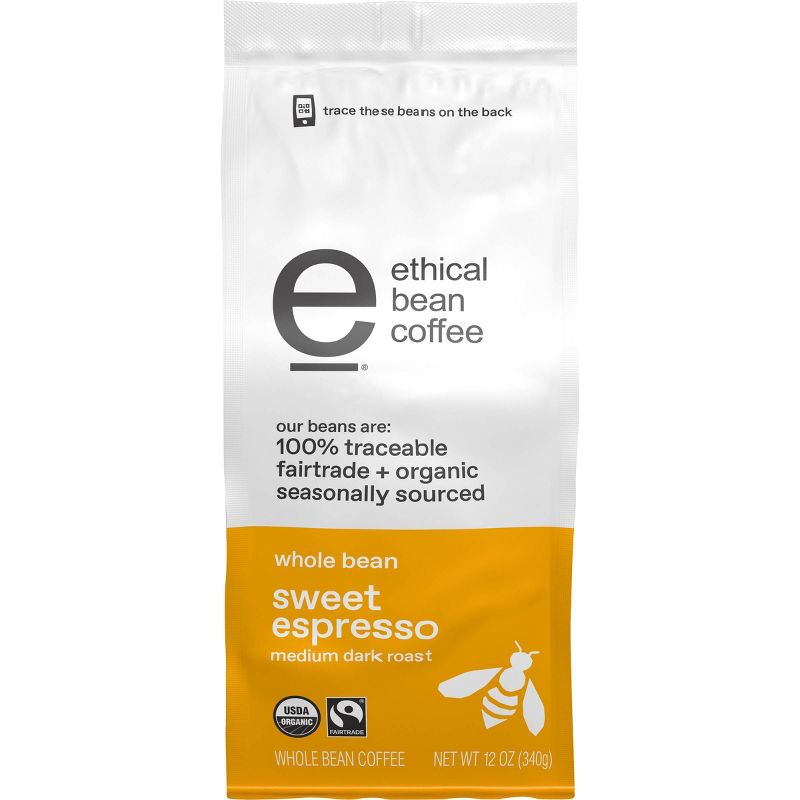 Ethical Bean Coffee Sweet Espresso Medium Dark Roast Whole Bean Coffee - 12oz