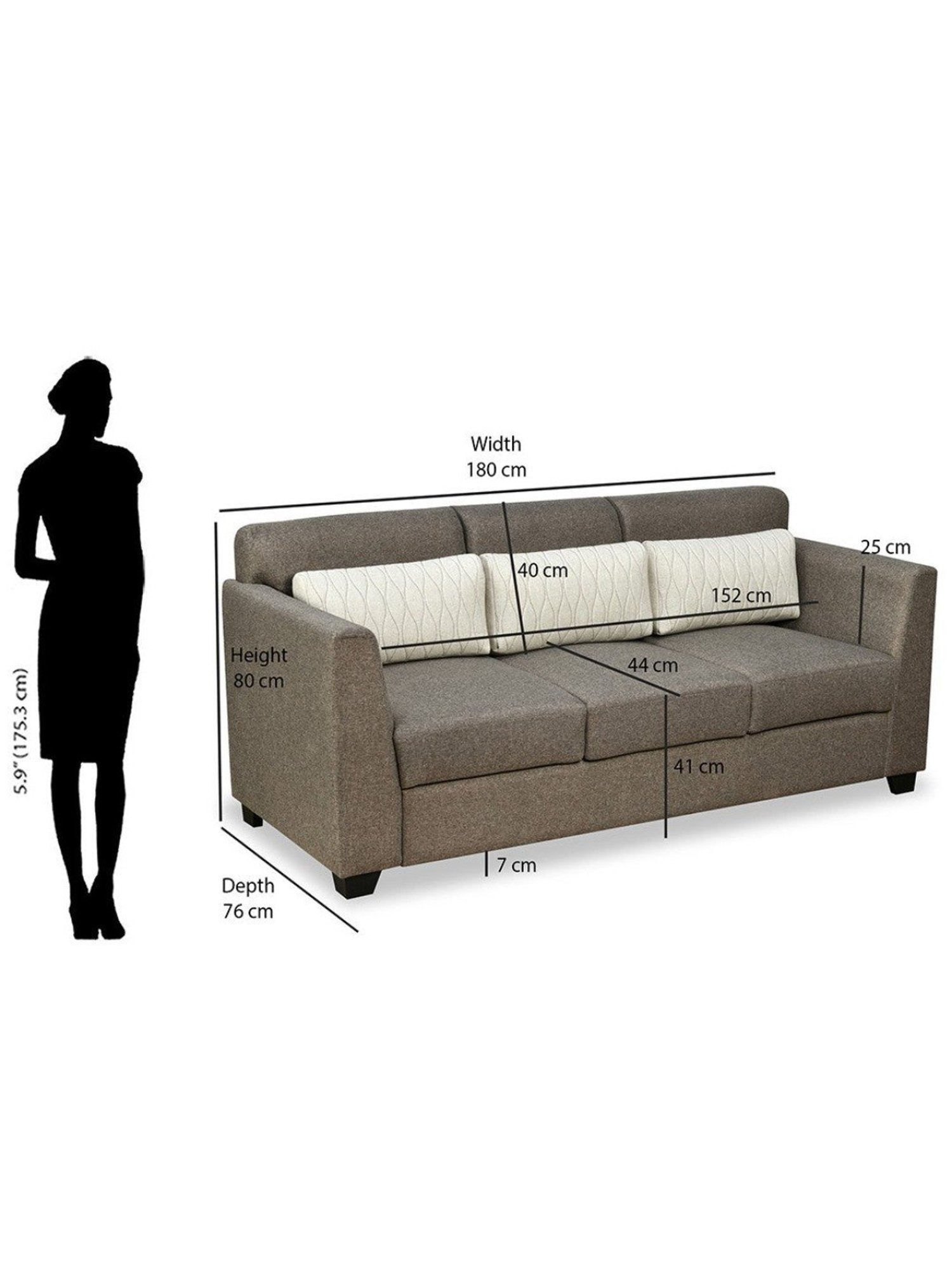 Nilkamal Svelte Dark Brown Fabric - Polyester 3 Seater Sofa