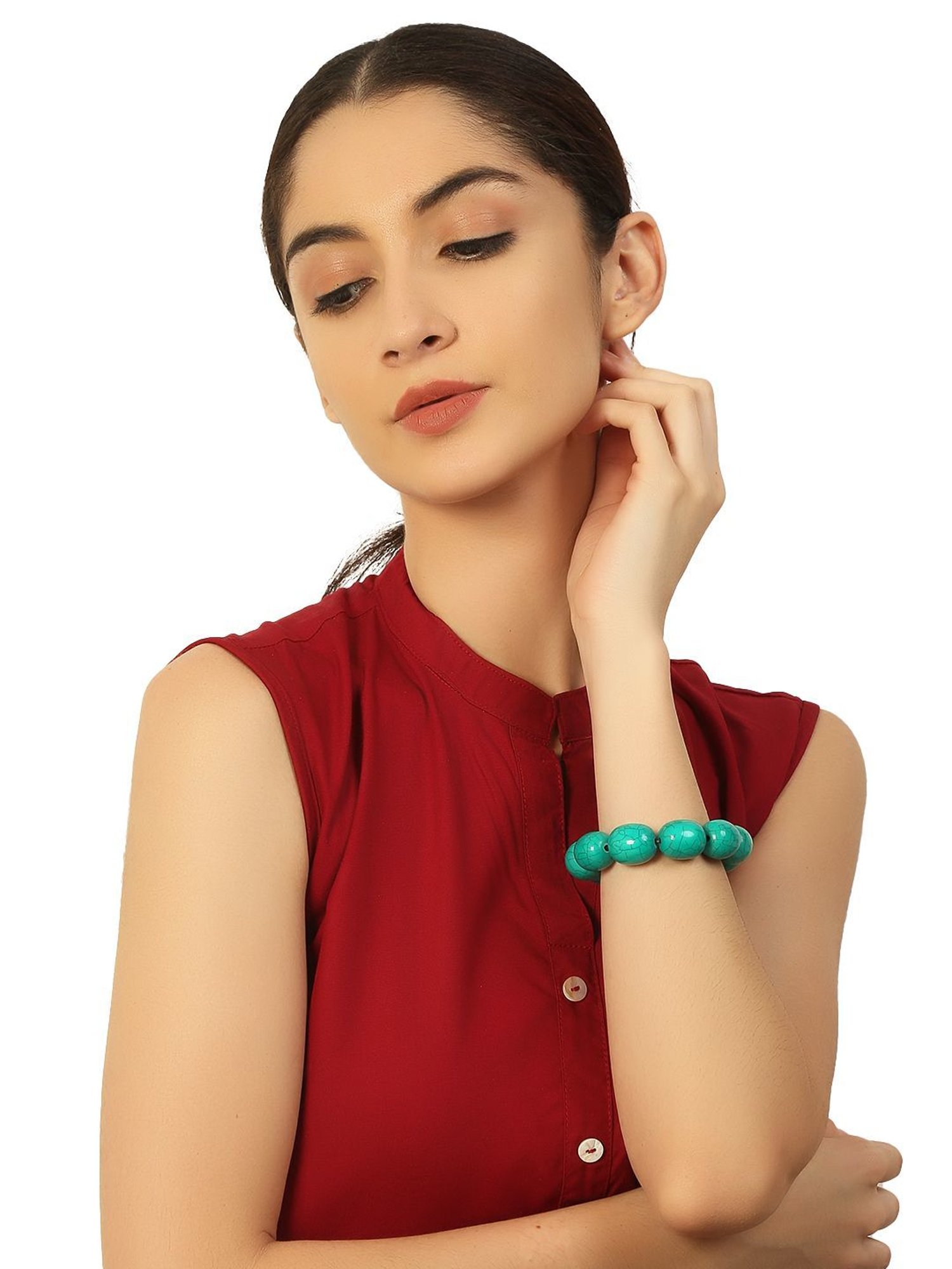 IMLI STREET Turquoise Artificial Stone Stretchable Bracelet for Women