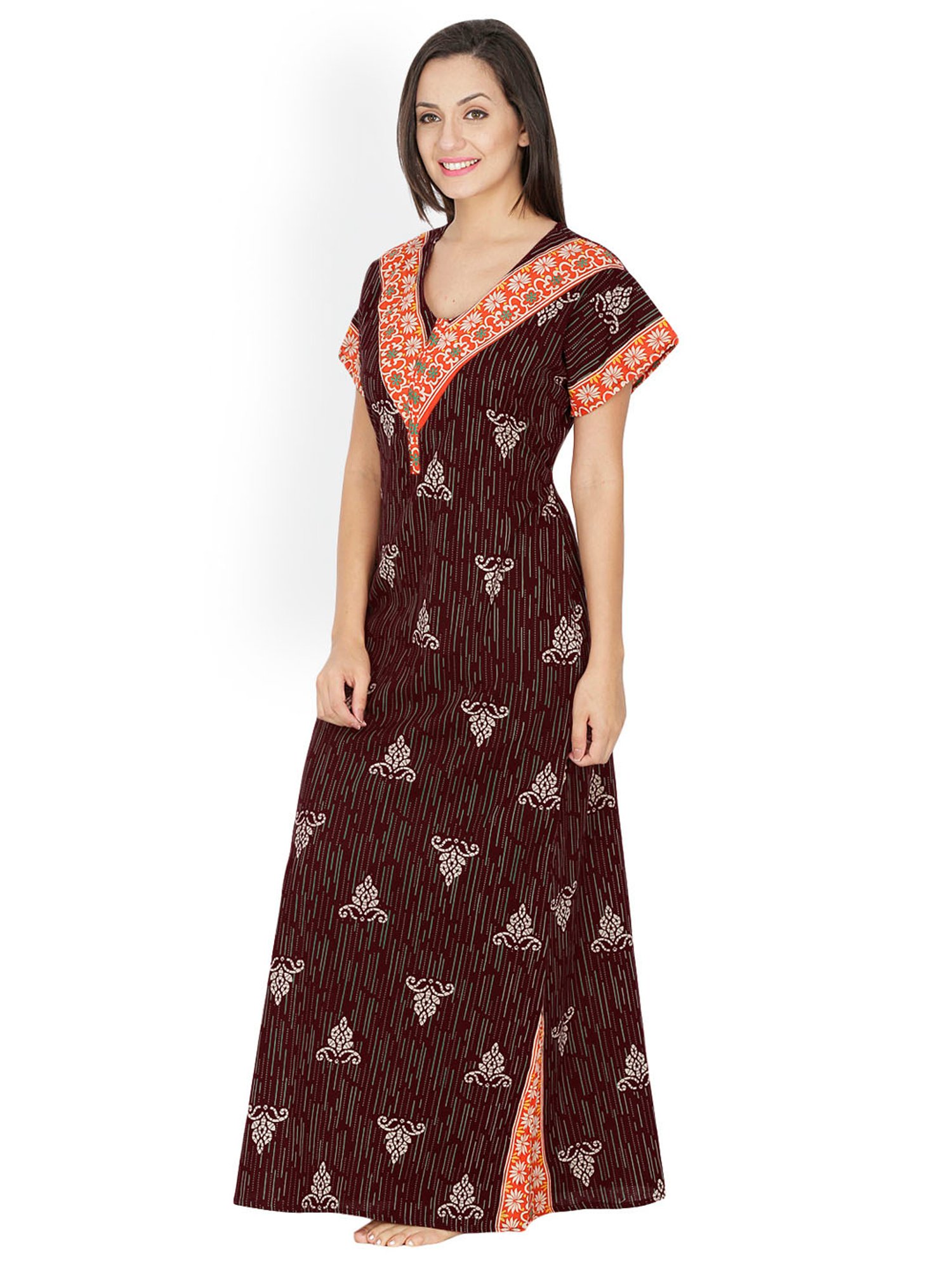 Secret Wish Brown Printed Nighty