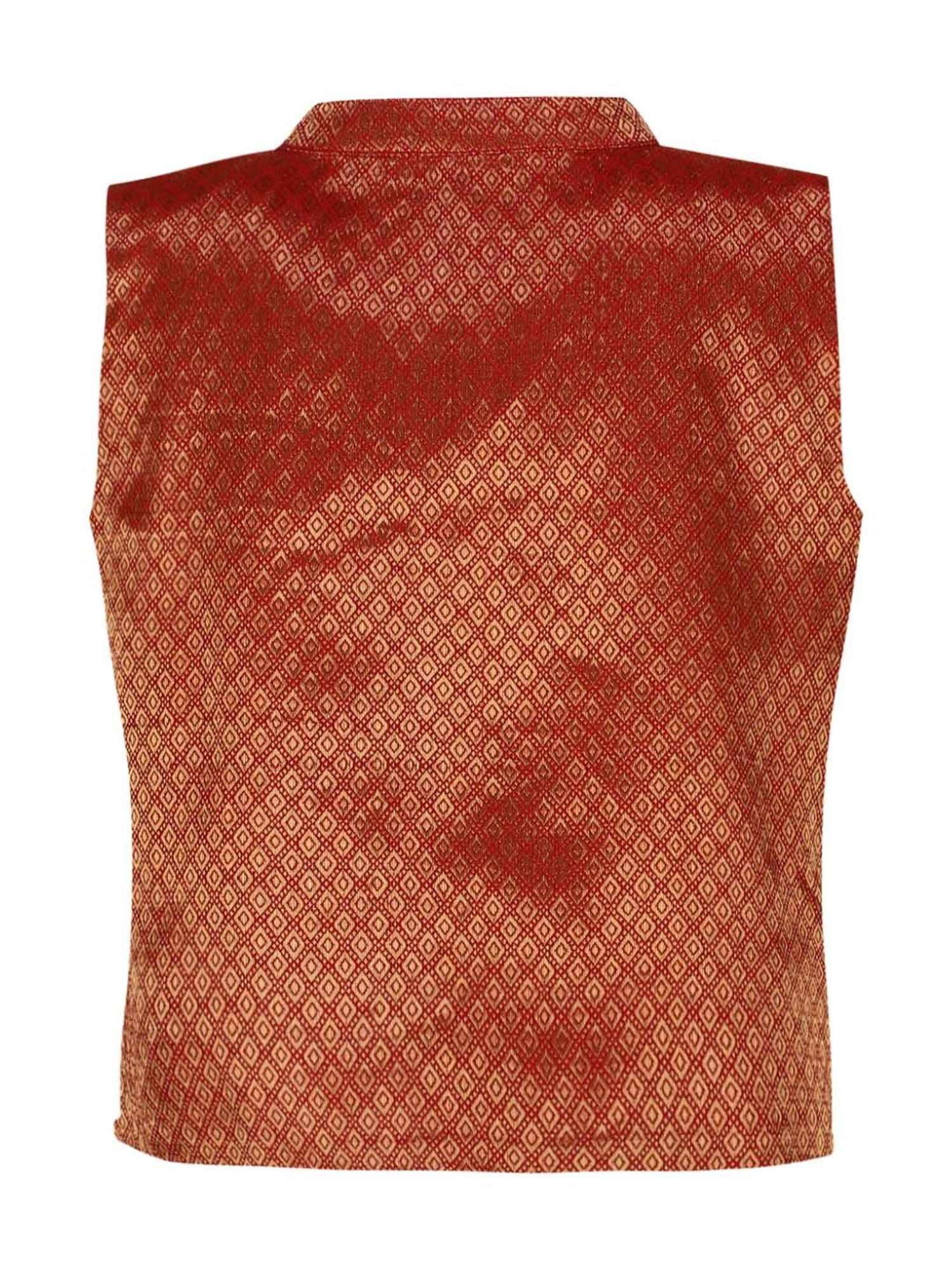 A Little Fable Kids Maroon & Golden Self Pattern Waistcoat