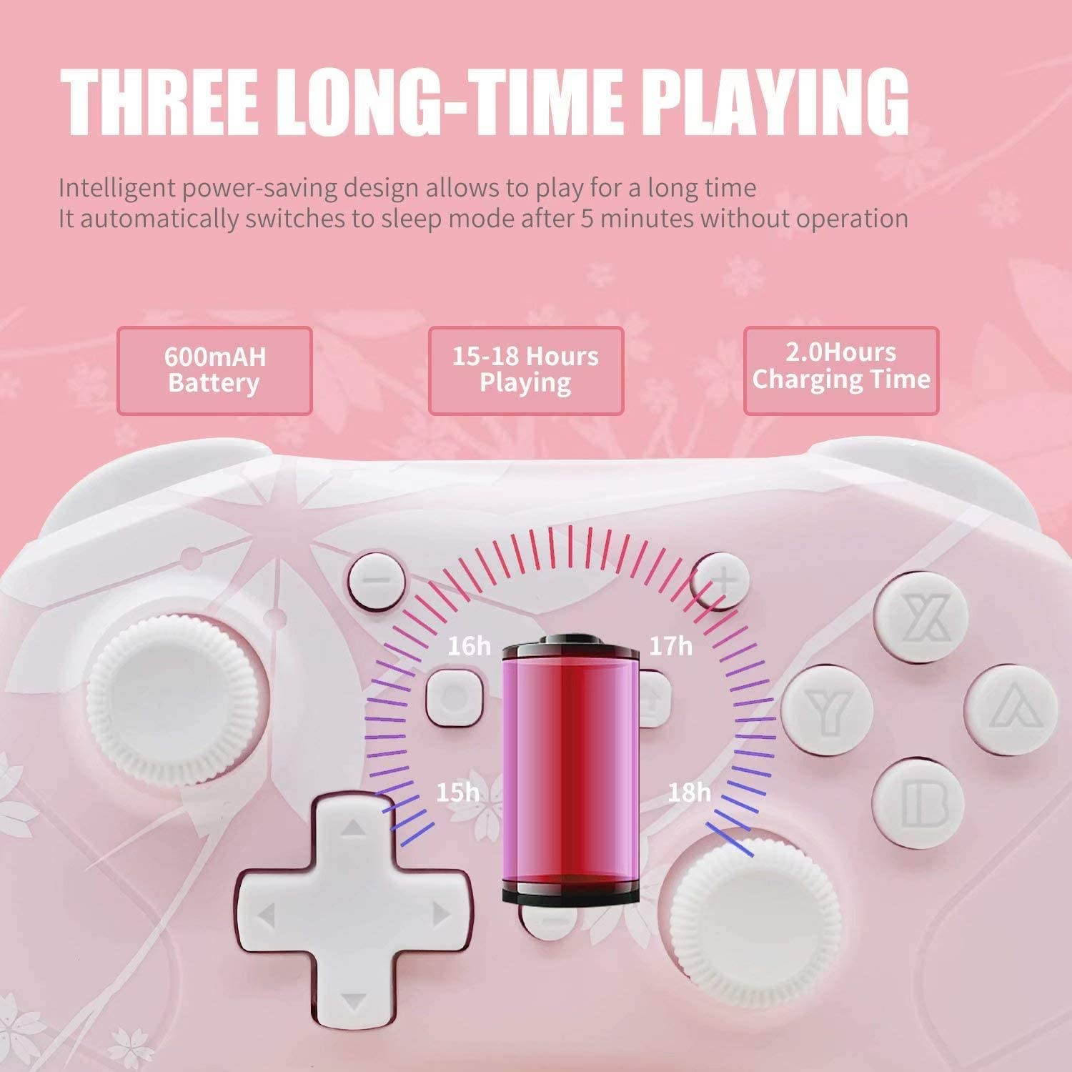Wireless Controller for Nintendo Switch/Lite,  Wireless Pro Controllers with Auto-Fire Turbo, Motion Control, Wake-Up, Headphone Jack, Adjustable Vibration, Sakura Cherry Blossoms Pink