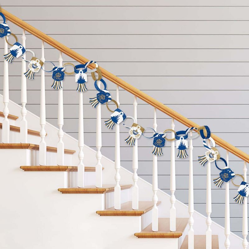 Big Dot of Happiness Royal Prince Charming - 90 Chain Links & 30 Paper Tassels Decor Kit - Baby Shower or Birthday Party Paper Chains Garland - 21 ft