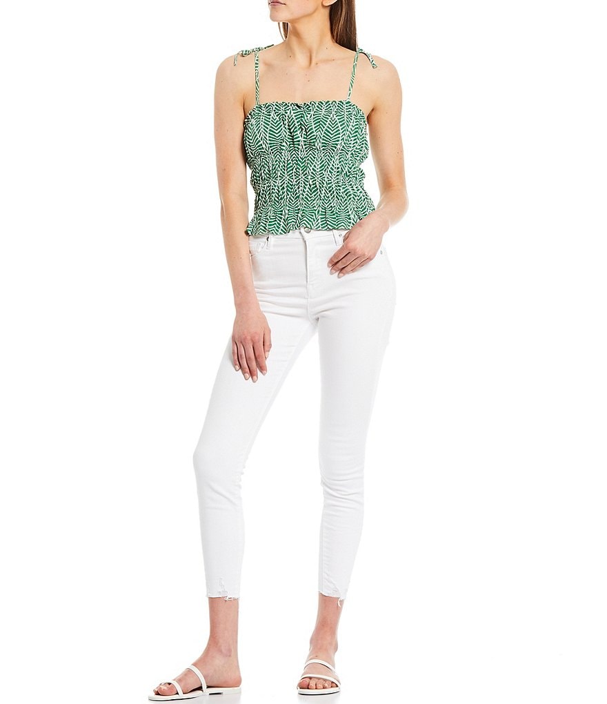 Gianni Bini Mia Printed Square Neck Smocked Woven Blouse