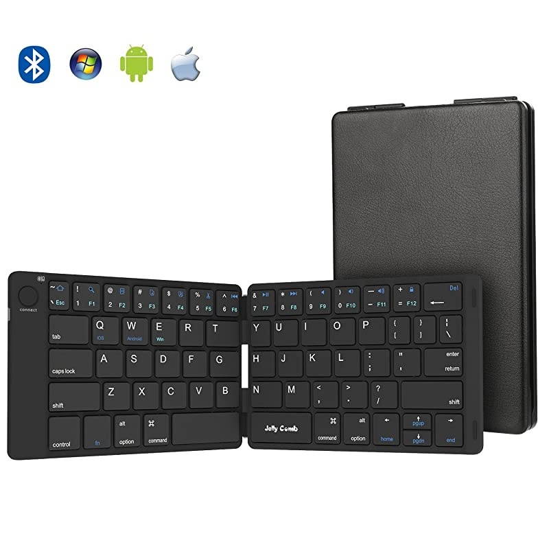 Foldable Bluetooth Keyboard,  Ultra Slim Foldable BT Keyboard B047 Rechargeable Pocket Sized Keyboard for All iOS Android Windows Laptop Tablet Smartphone and More (Black)