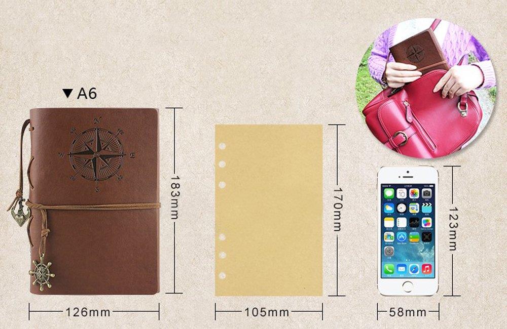 Leather Writing Journal Notebook, 7 Inches Vintage Nautical Spiral Blank String Diary Notepad Sketchbook Travel to Write in, Blank Paper, Retro Pendants, Classic Embossed Cover (Brown)