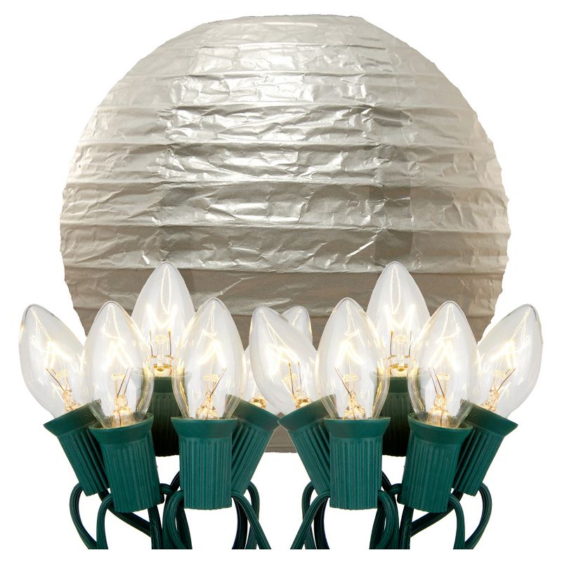 10ct 10" Electric String Light with Paper Lanterns Silver