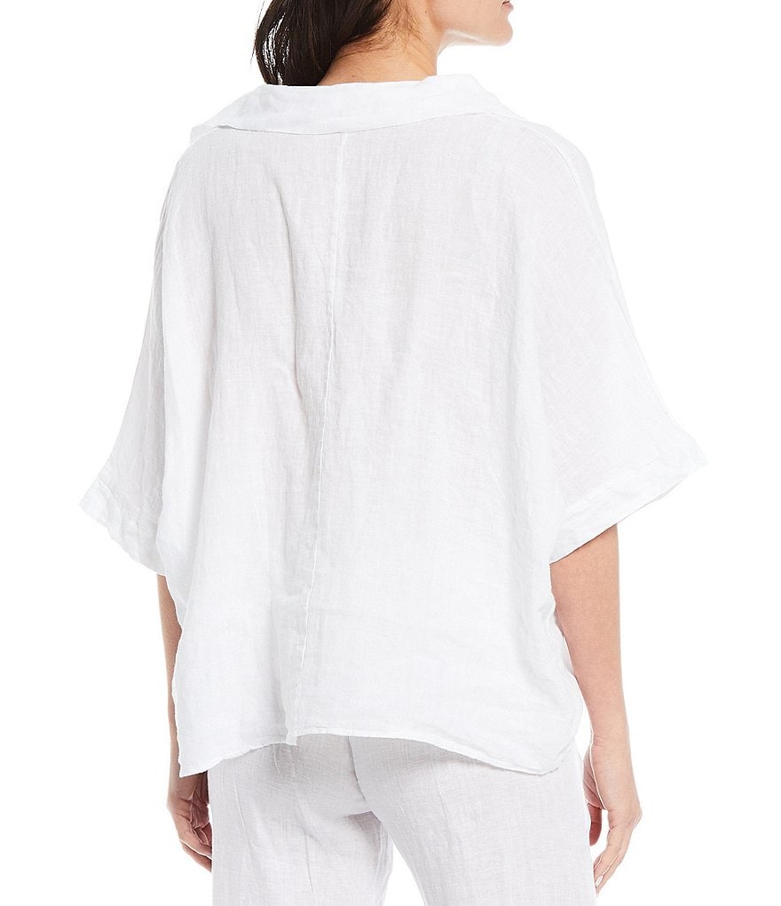 M Made in Italy Shirt Collar Linen Top