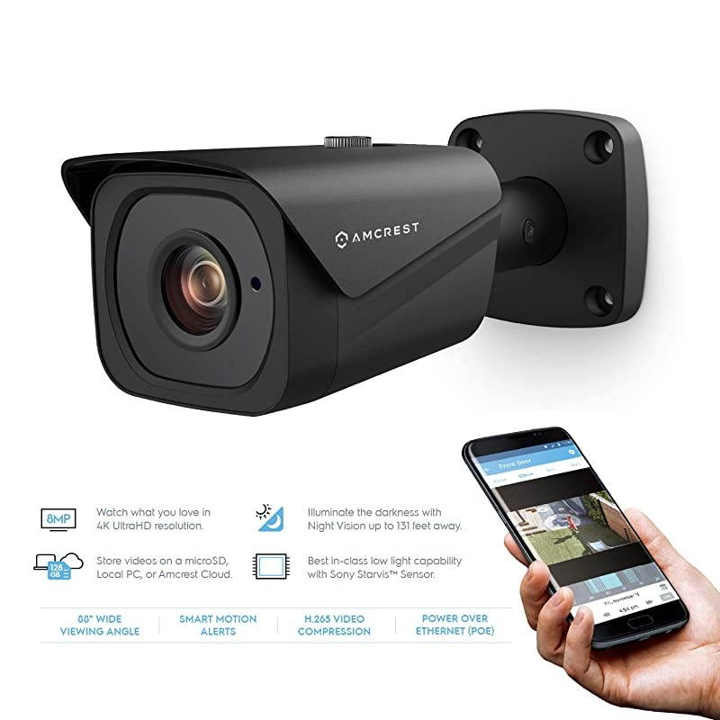 4K Security Camera System w/ 4K 8CH PoE NVR, (4) x 4K (8-Megapixel) IP67 Weatherproof Metal Bullet POE IP Cameras, 2.8mm Lens, Pre-Installed 2TB Hard Drive, NV4108E-HS-IP8M-2496EB4-2TB (Black)