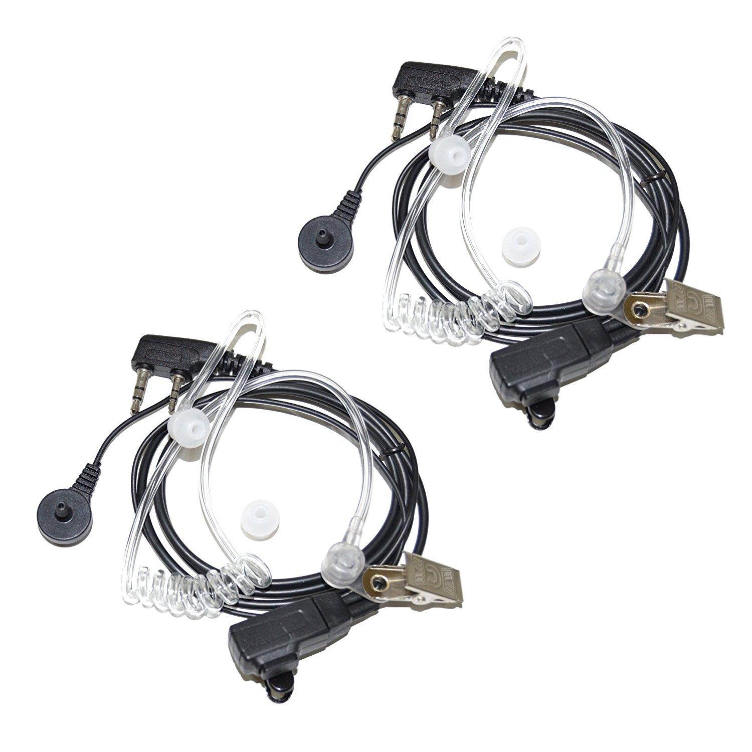 2x HQRP 2 Pin Acoustic Tube Earpiece Headsets Mic for Kenwood Pro-Talk, Pro-Power, Free-Talk, Protalk XLS, FreeTalk XLS + HQRP UV Meter
