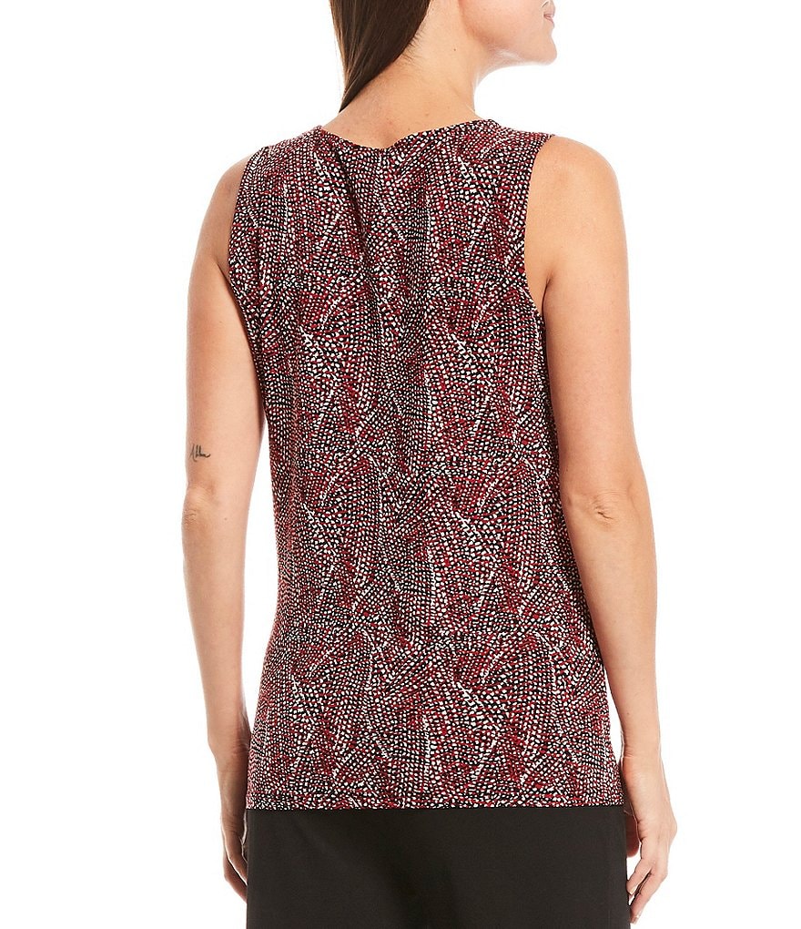 Kasper Confetti Print Round Keyhole Neck Sleeveless Knit Tank
