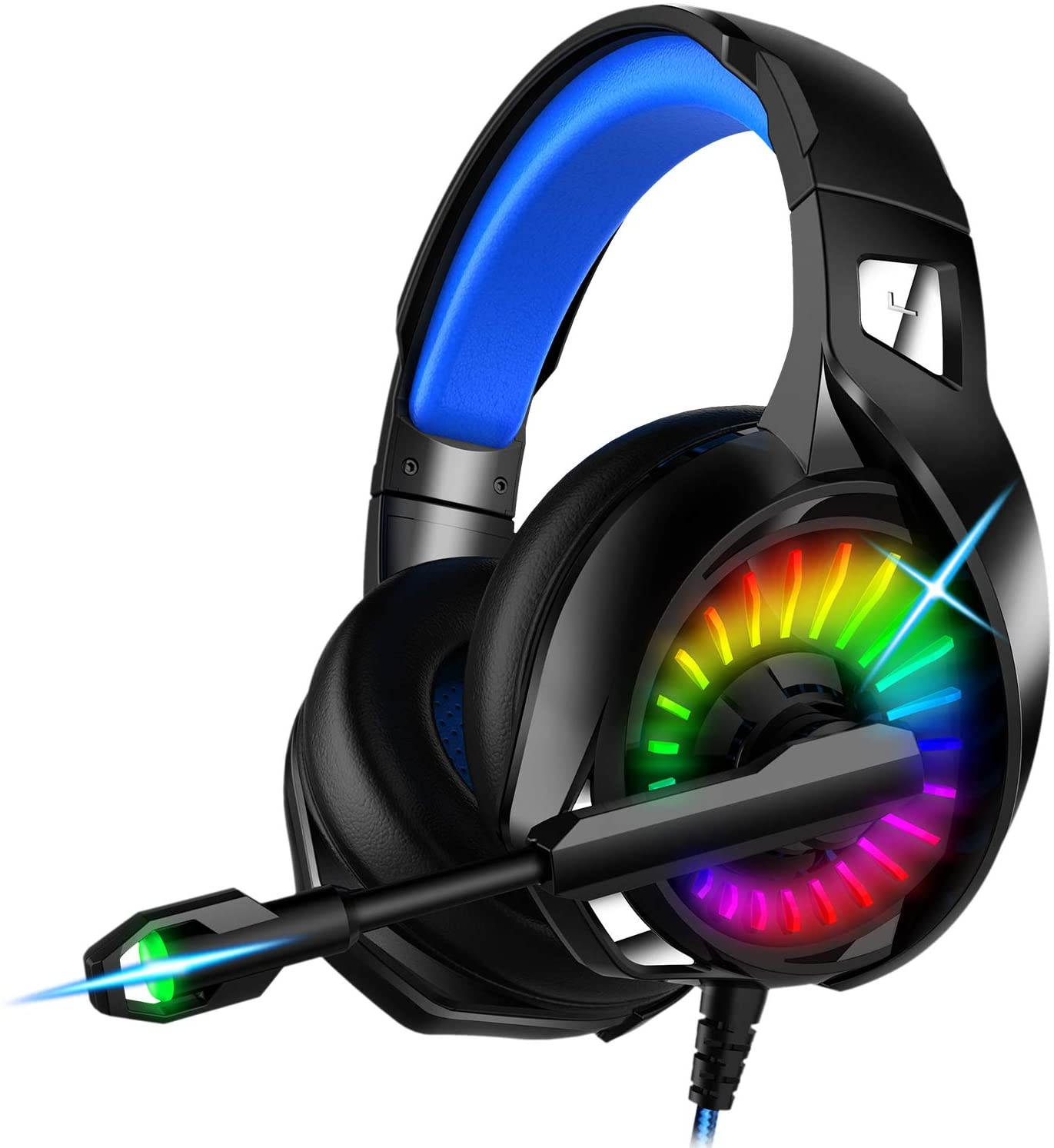 Gaming Headset for PS4, Xbox One, PC Headphones with Microphone LED Light Mic for Nintendo Switch PS5 Playstation Computer, A20 (Black&Blue)