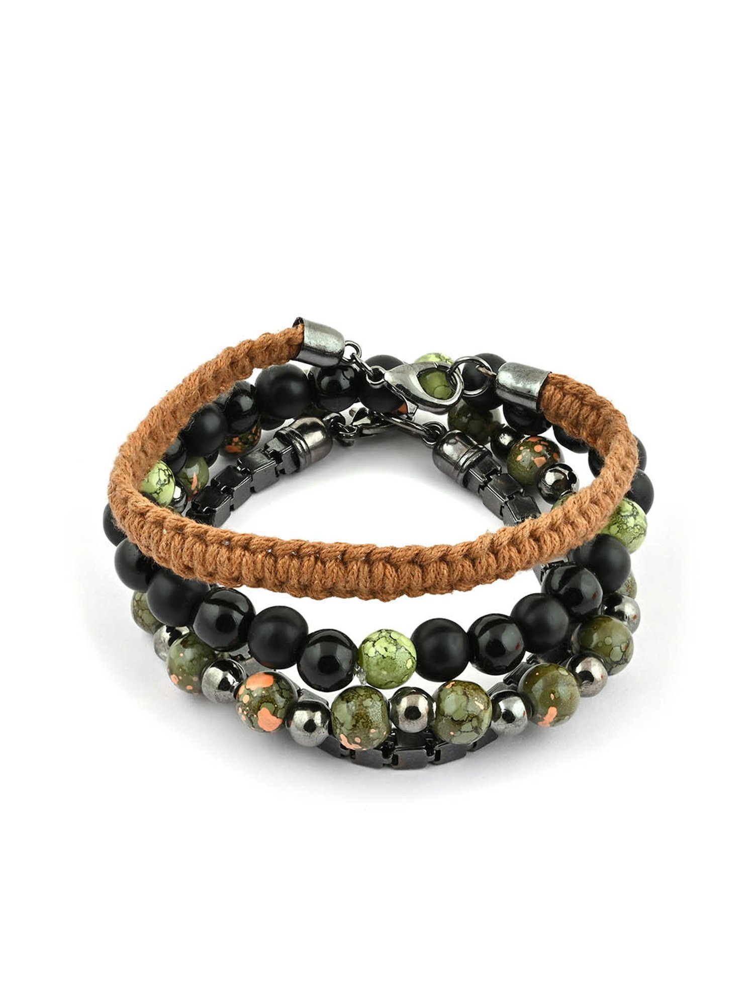 The Bro Code Set of 4 Multi Beaded Metal  Bracelet for Men