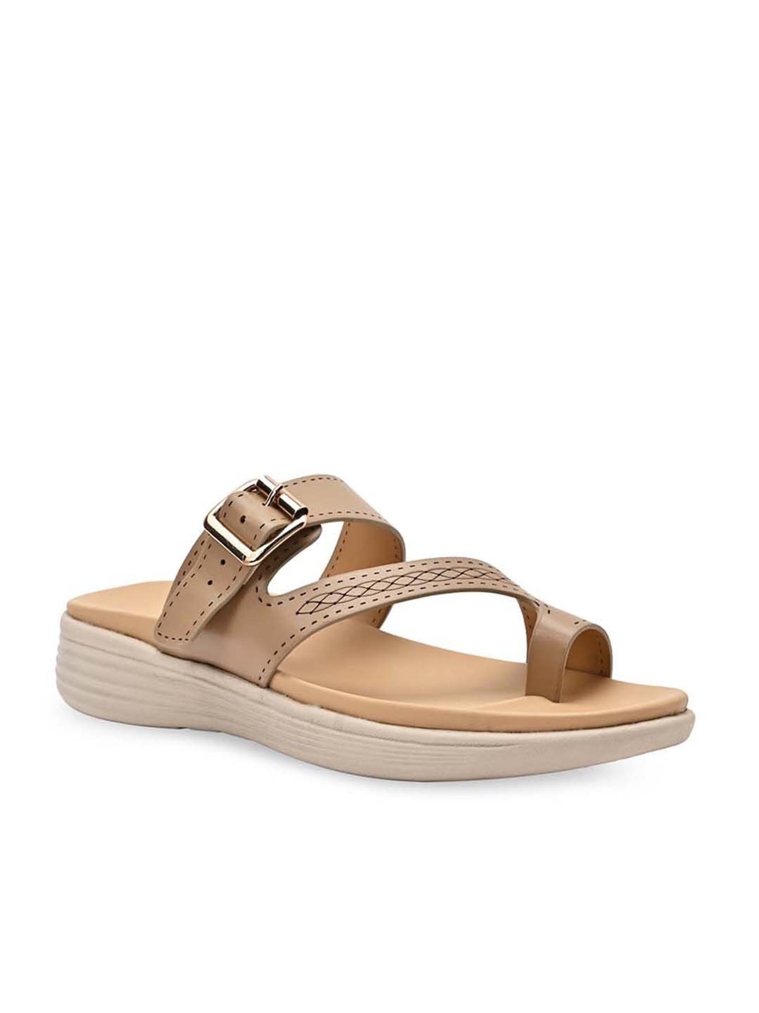 Rocia by Regal Women's Beige Toe Ring Wedges