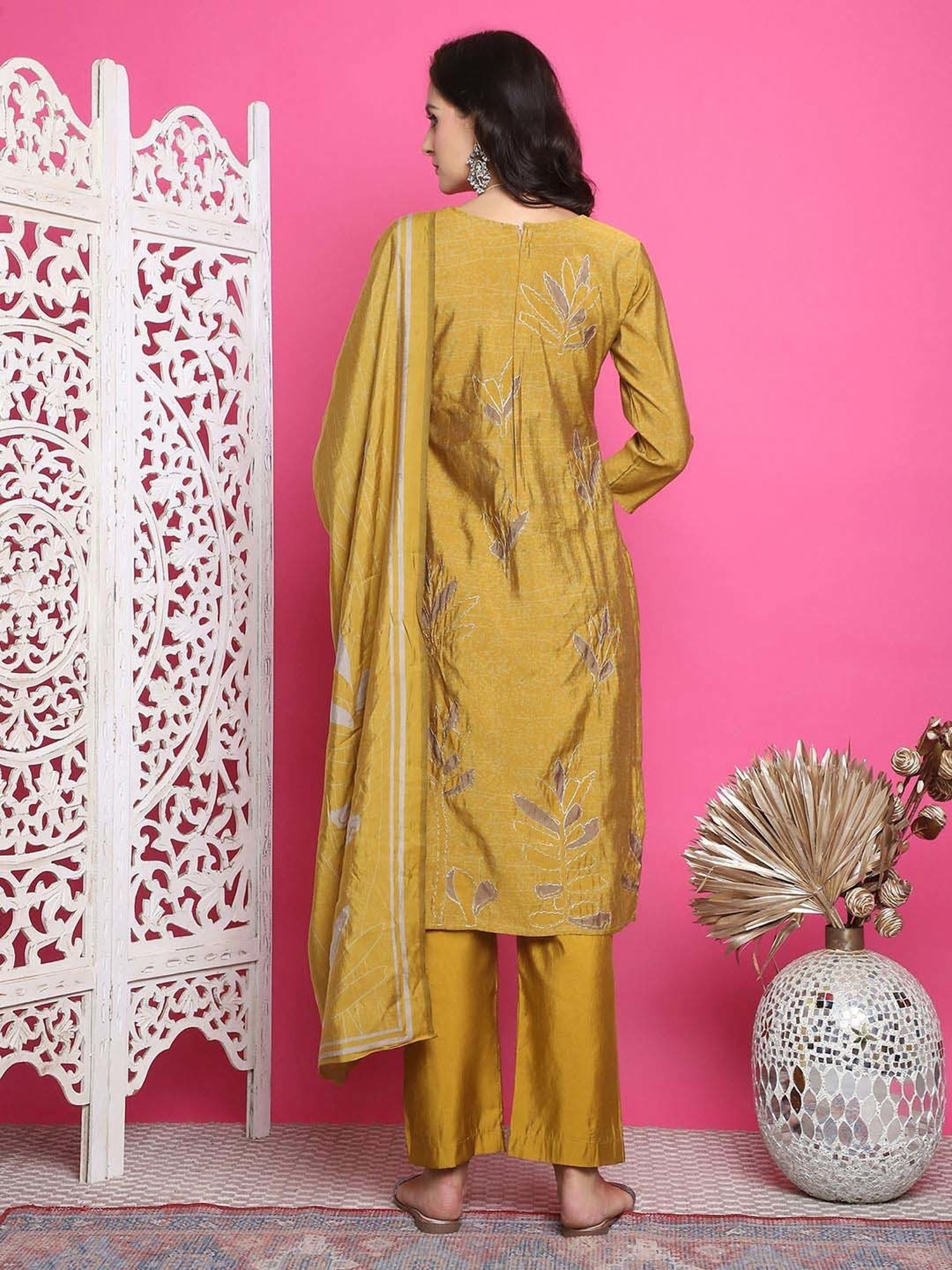 Stylee LIFESTYLE Mustard Printed Unstitched Dress Material