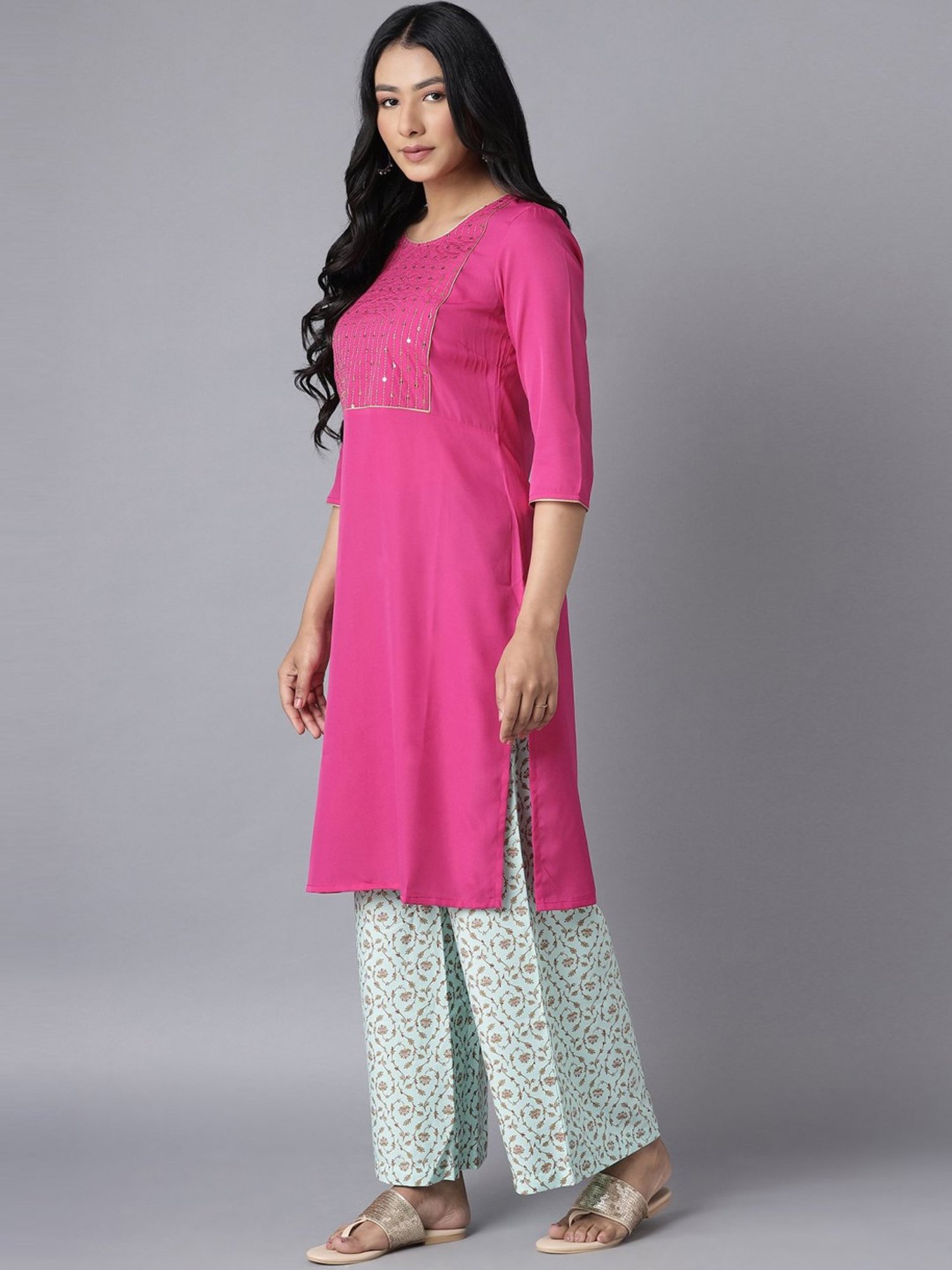 Aurelia Pink & Sea Green Embellished Kurta Palazzo Set