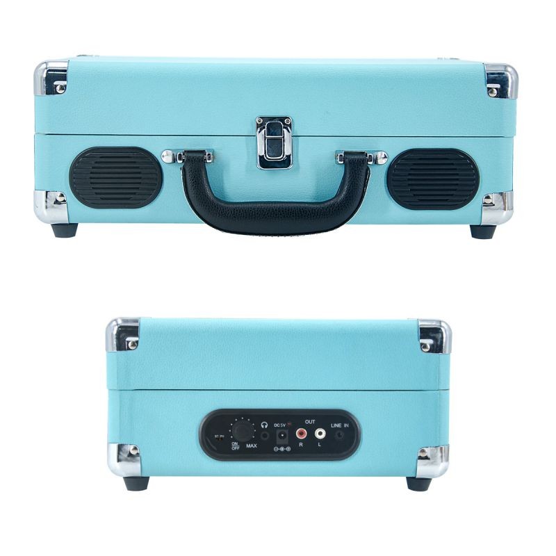 LP&No.1 Suitcase Bluetooth Turntable with Stereo Speaker,3 Speeds Vinyl Record Player Turquoise