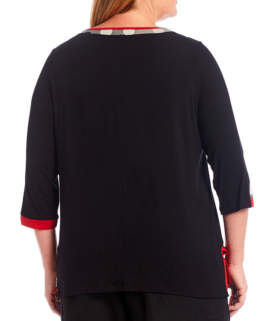 Ali Miles Plus Size Button Trim Printed Jewel Neck Elbow 3/4 Sleeve Tunic