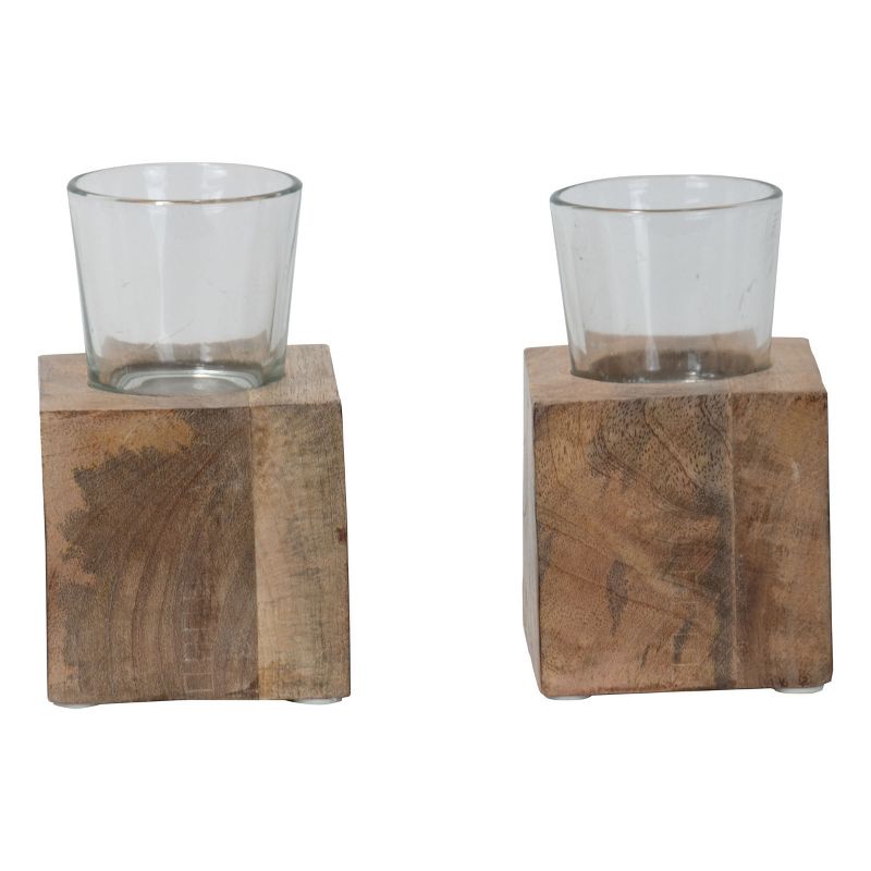 Set of 2 Black Wood Farm Votive Candle Holder with Glass Insert - Foreside Home & Garden