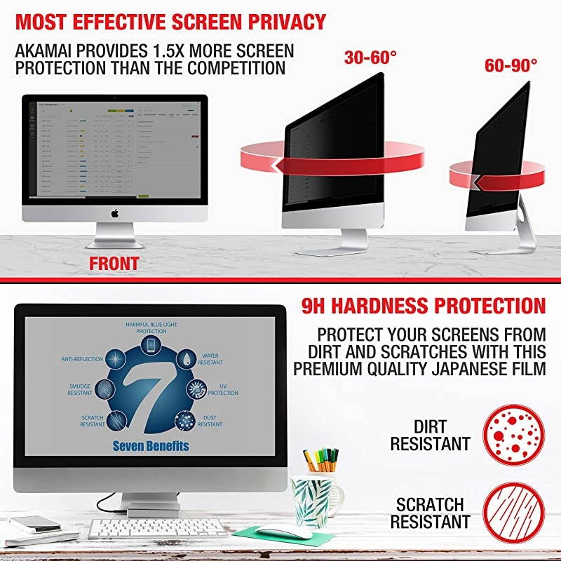 Akamai Computer Privacy Screen 169 Black Security Shield Desktop Monitor Protector UV Blue Light Filter inch Diagonally Measured Black