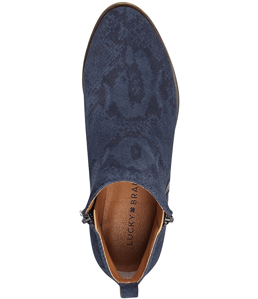 Lucky Brand Basel Printed Suede Side Zip Block Heel Ankle Booties