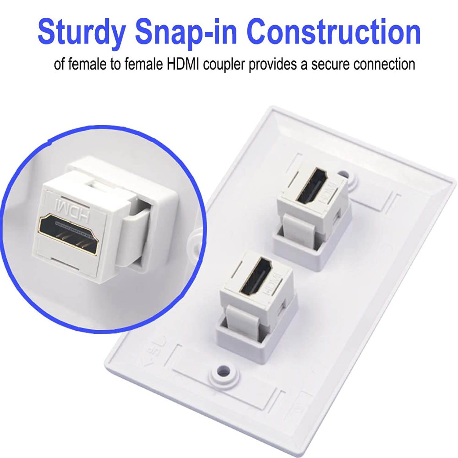 VCE 6-Pack HDMI Female Keystone Coupler, HDMI Keystone Jack Insert Gold Plated HDMI Female to Female 3D&4K Mini Coupler Adapter Connector for Wall Plate-White