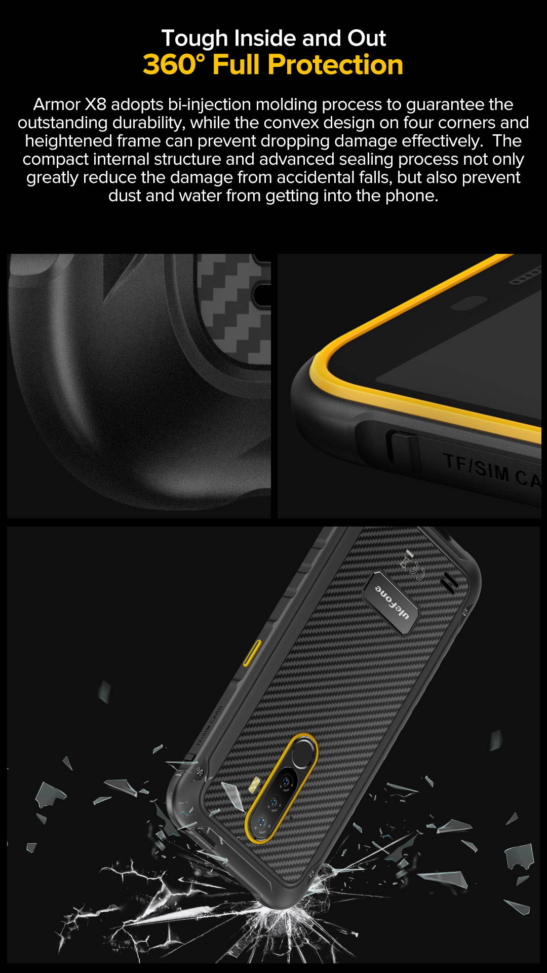 Ulefone Armor X8 4GB + 64GB Unlocked Rugged Phones, Android 10 Octa-core 13MP Triple Rear Camera + 8MP Front Camera, 5.7" HD+ 5080mAh Battery, Global Dual SIM 4G Rugged Smartphones