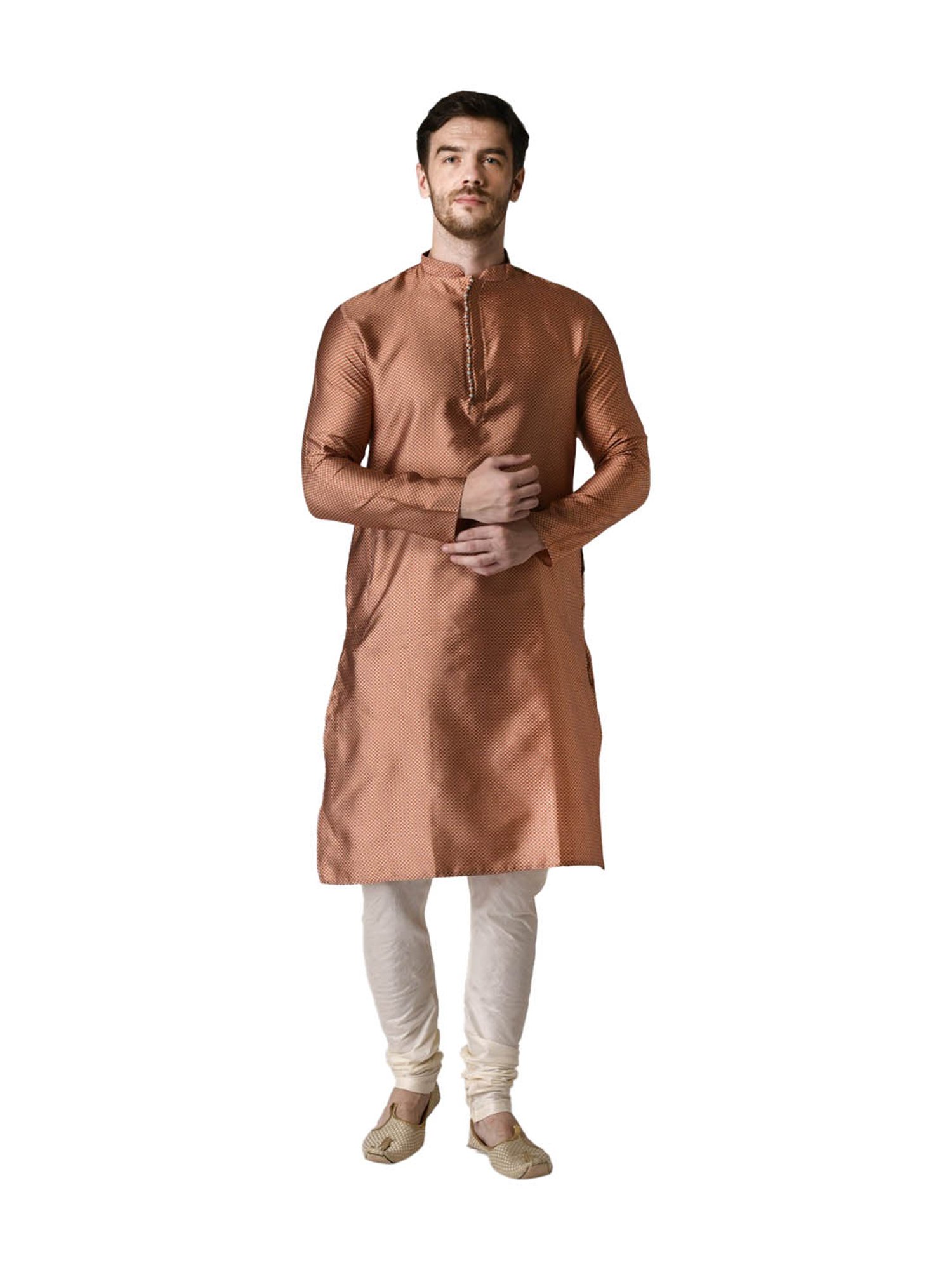 Tabard Brick Red & Beige Printed Kurta & Churidar Set