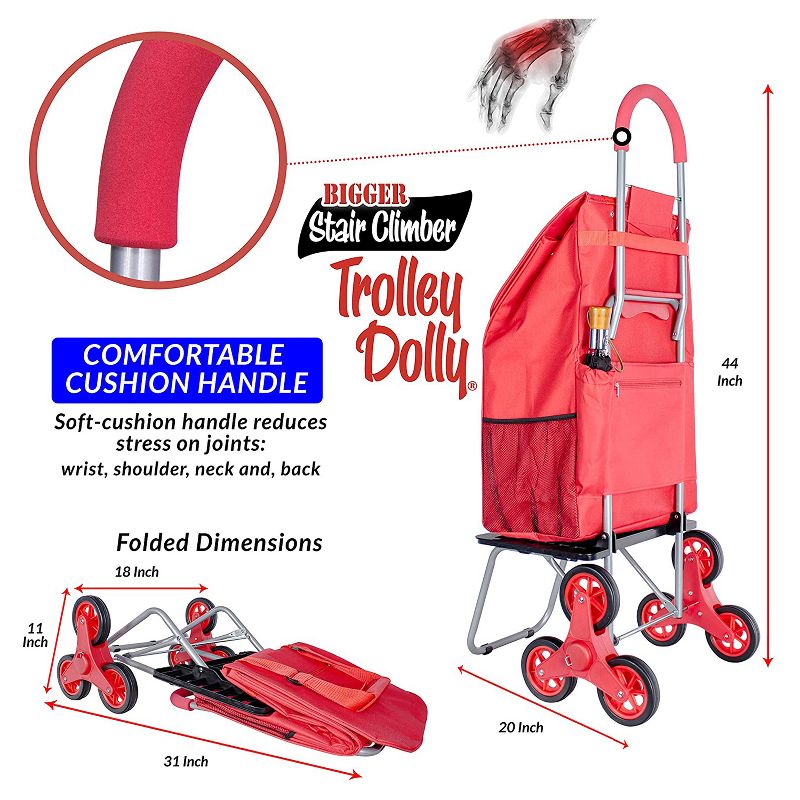 dbest products Stair Climber Foldable Collapsible Grocery Shopping Cart Utility Wagon Trolley Dolly with 6 Wheels, Red
